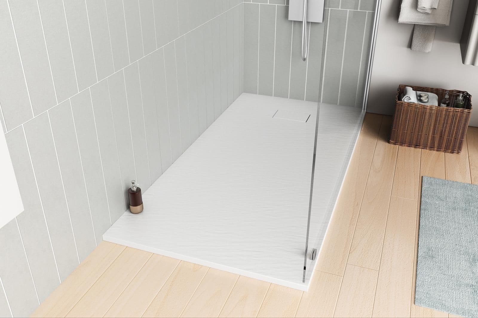 Piatto doccia 160x80 cm ultraslim riducibile bianco effetto pietra - Rok