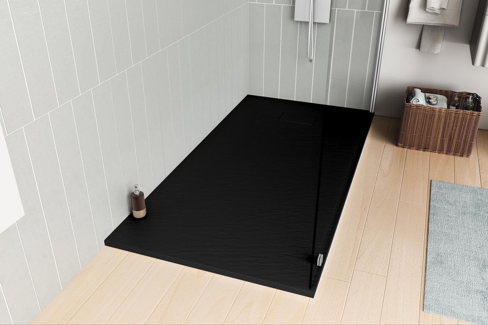 Piatto doccia 160x80 cm ultraslim riducibile nero effetto pietra - Rok