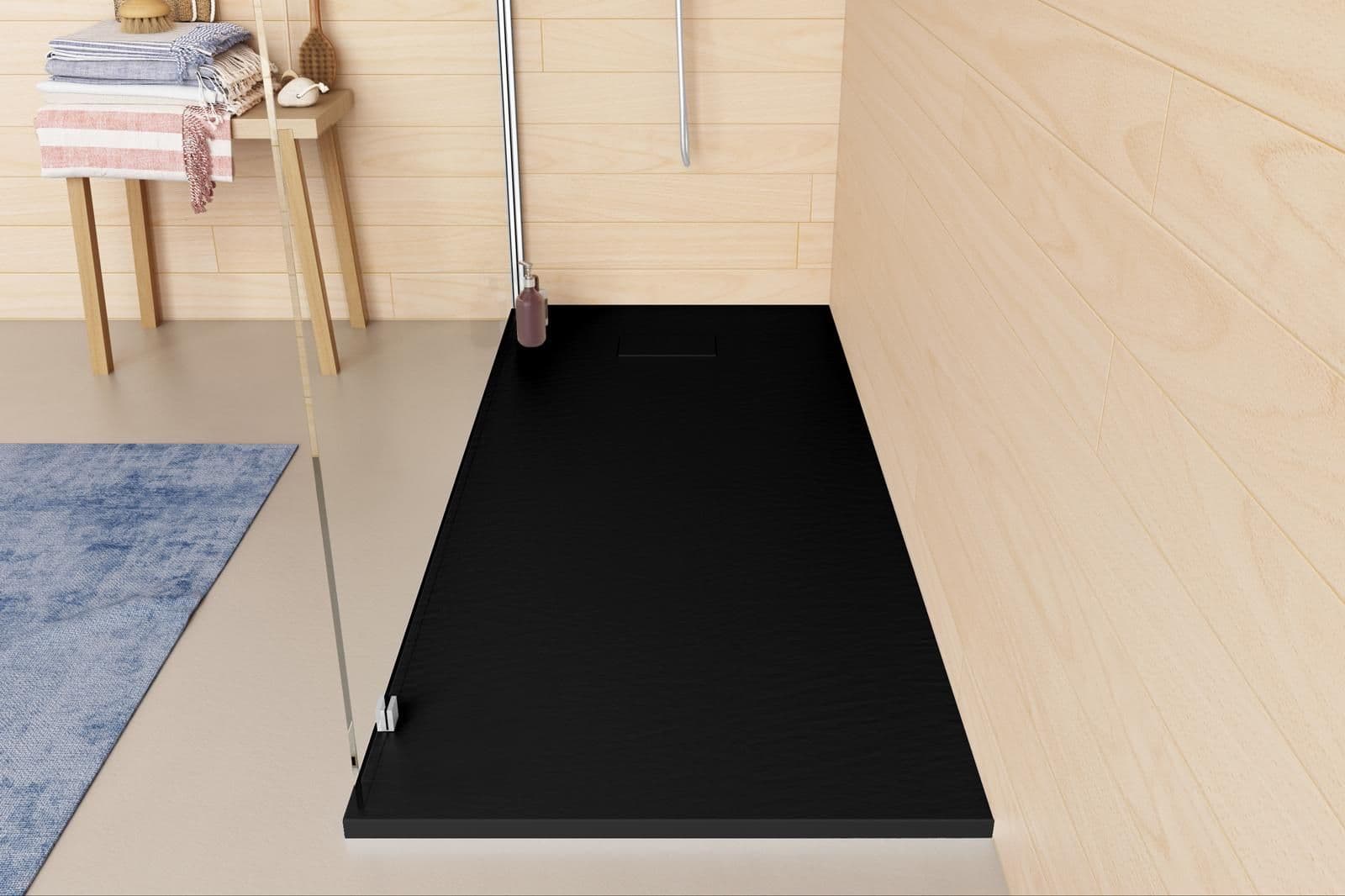 Piatto doccia 170x70 cm ultraslim riducibile nero effetto pietra - Rok