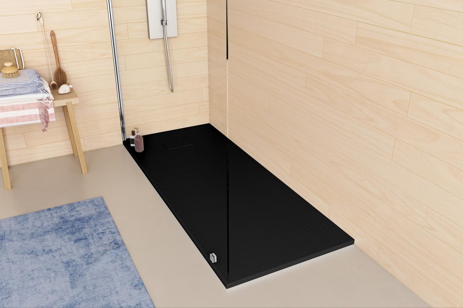 Piatto doccia 170x70 cm ultraslim riducibile nero effetto pietra - Rok