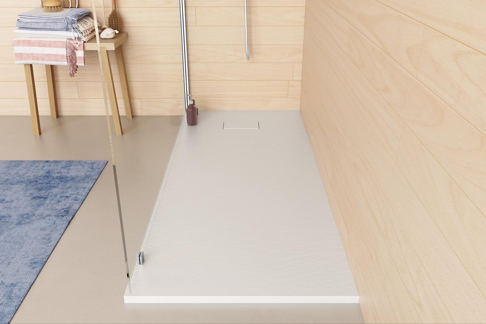 Piatto doccia 180x80 cm ultraslim riducibile bianco effetto pietra - Rok