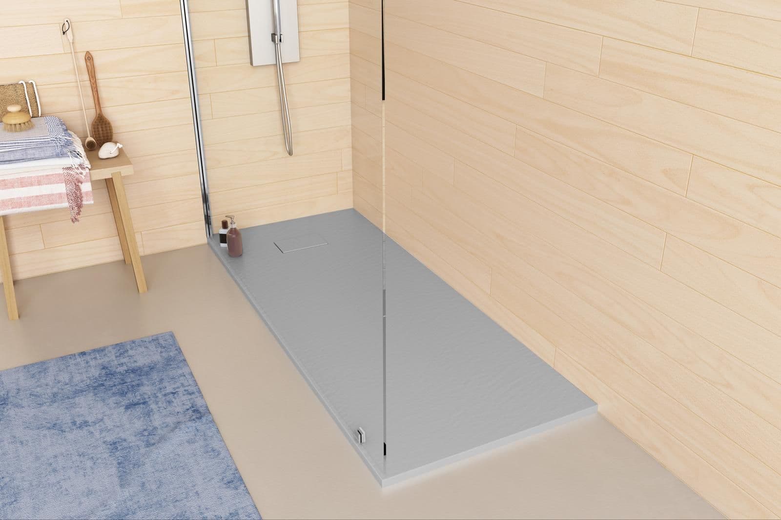 Piatto doccia 180x80 cm ultraslim riducibile grigio effetto pietra - Rok