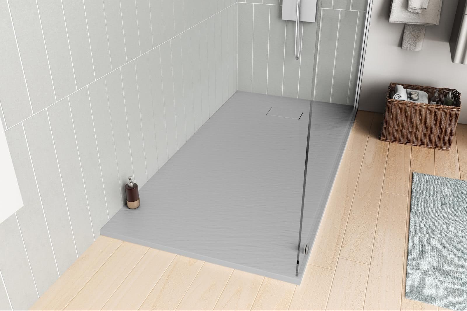 Piatto doccia 180x90 cm ultraslim riducibile grigio effetto pietra - Rok