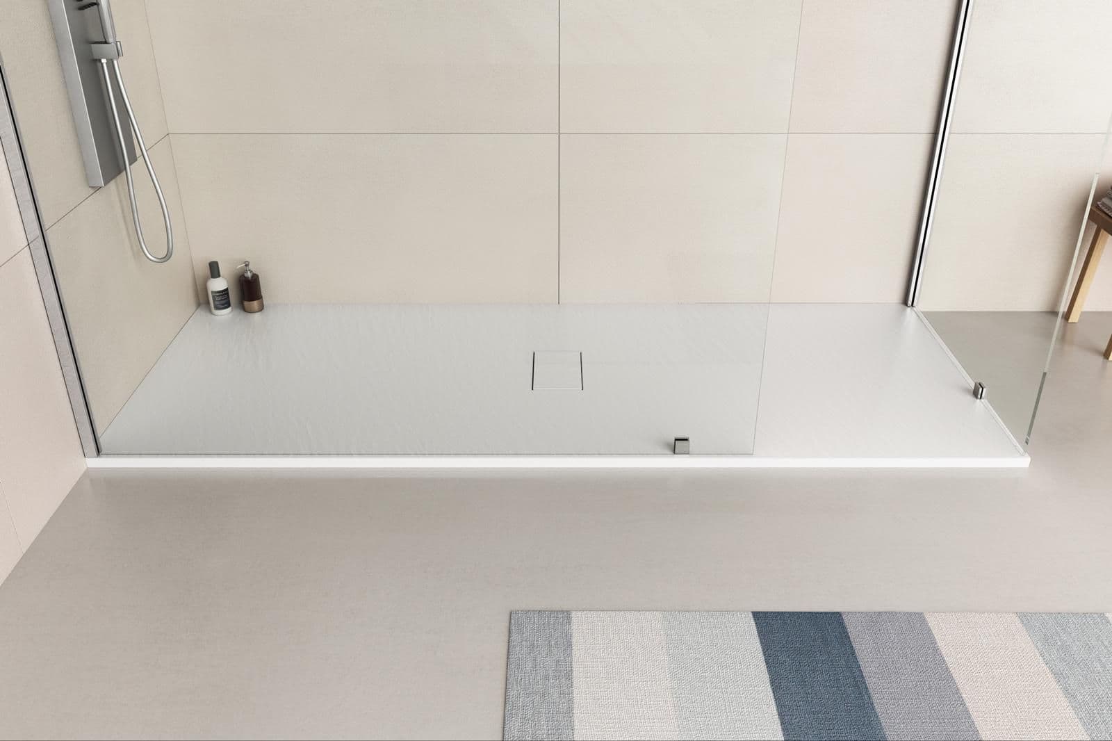 Piatto doccia 200x80 cm ultraslim riducibile bianco effetto pietra - Rok
