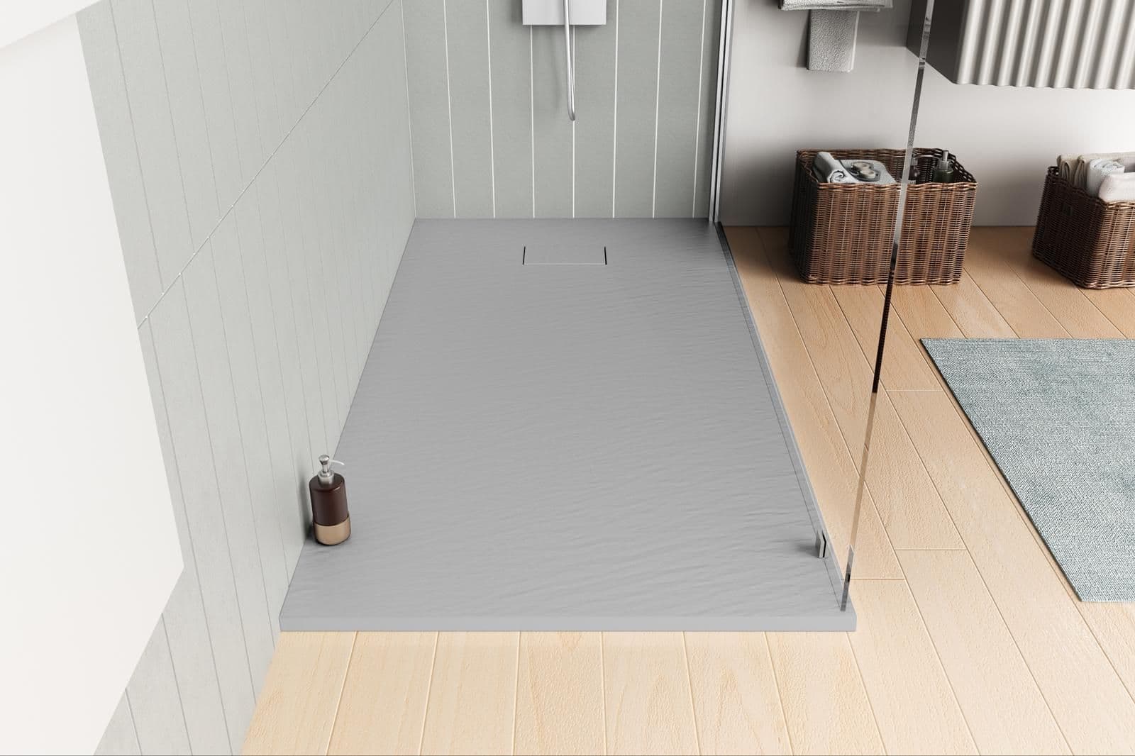 Piatto doccia 170x80 cm ultraslim riducibile grigio effetto pietra - Rok