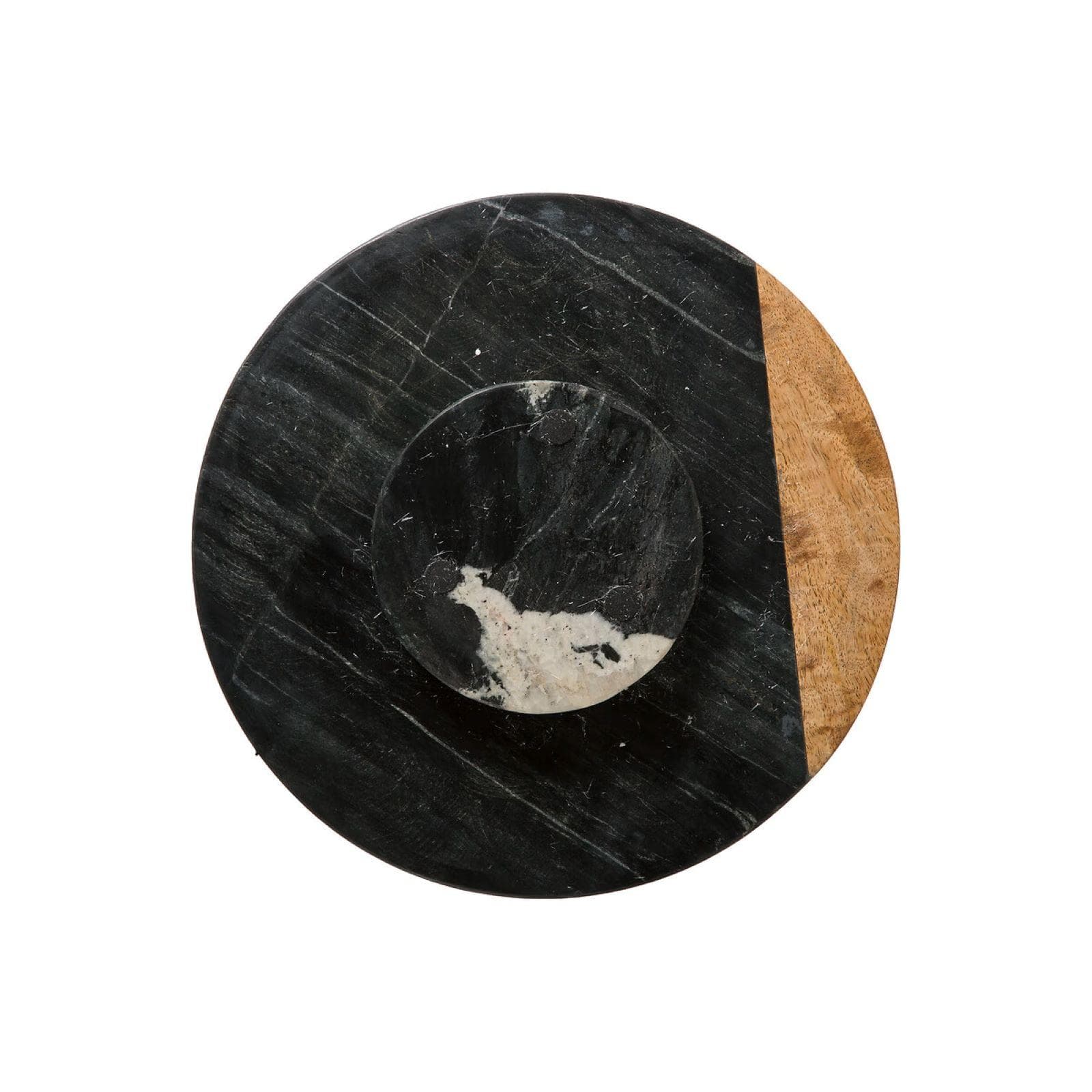 Piatto girevole rotondo 30 cm in legno di mango e marmo nero