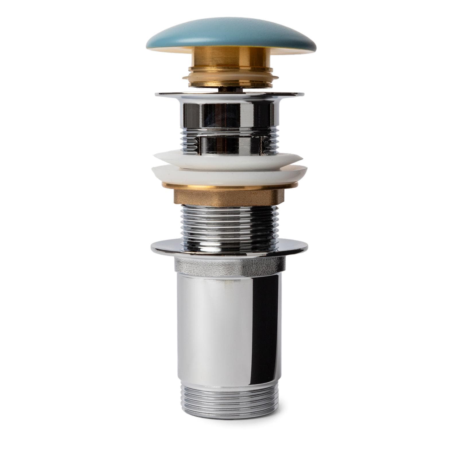 Piletta click-clack universale 11 h cm e tappo in ceramica azzurro polvere opaco