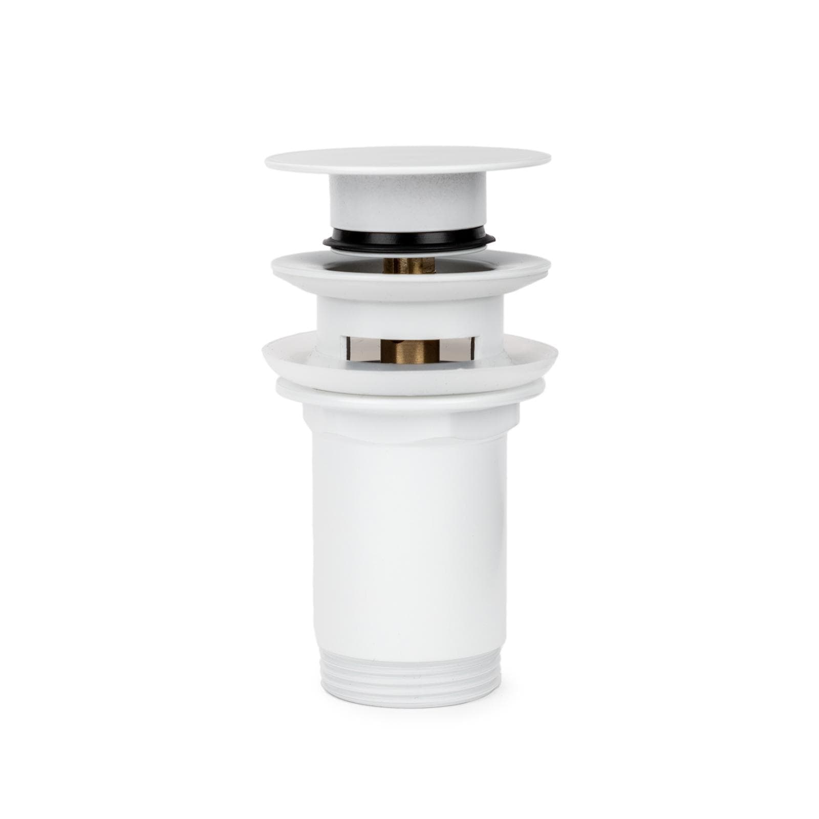 Piletta di scarico click-clack con troppo pieno con tappo slim bianco opaco