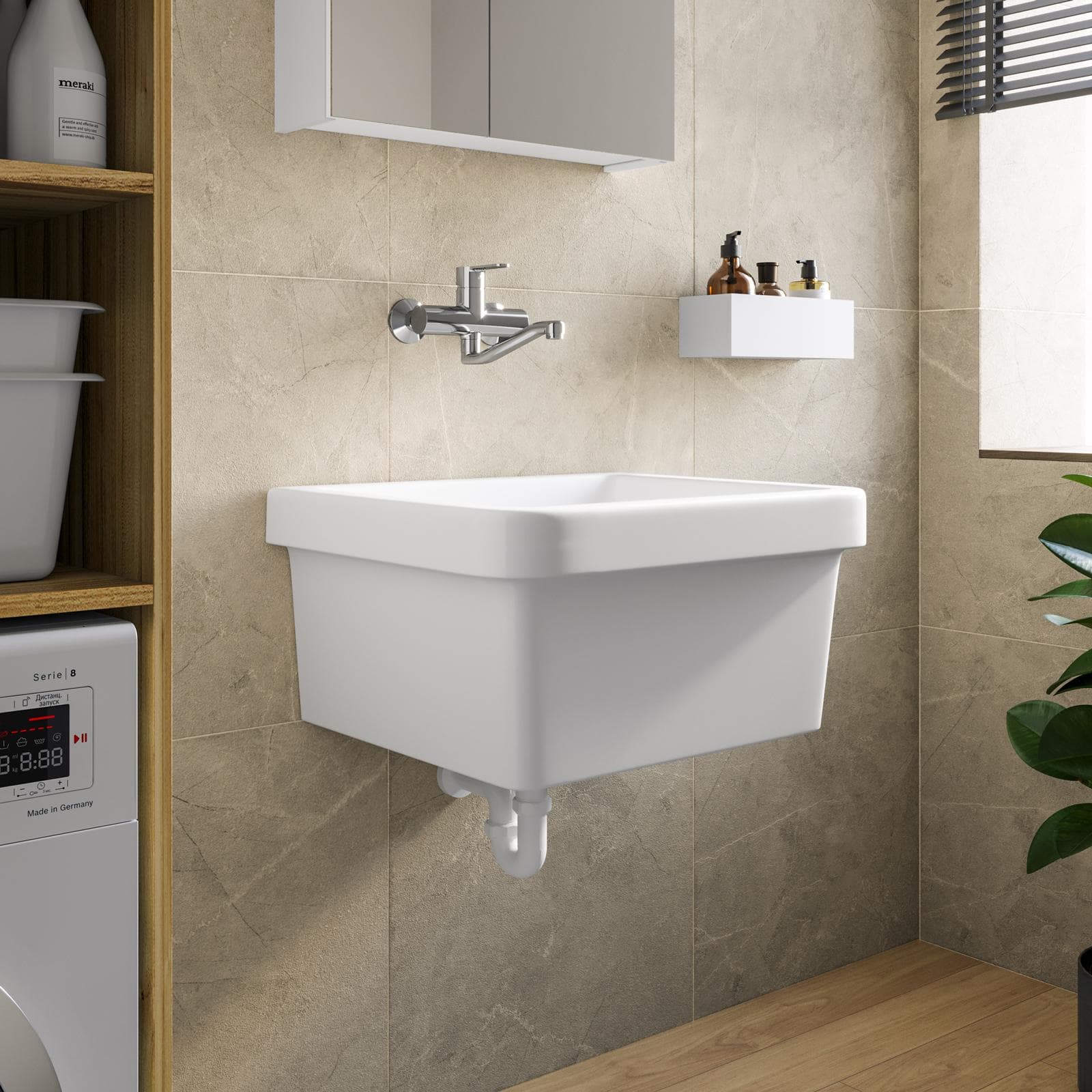 Pilozzo lavanderia 63x50 cm in ceramica bianco