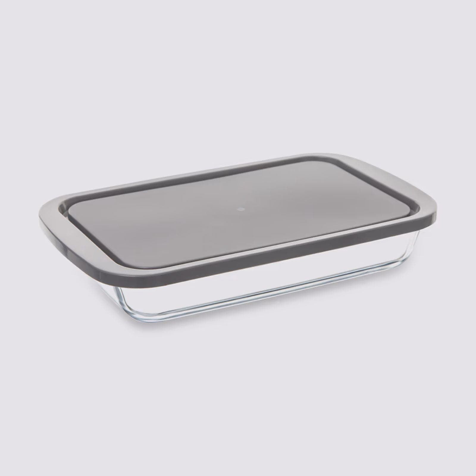 Pirofila da forno 30x18 cm in vetro borosilicato con coperchio grigio
