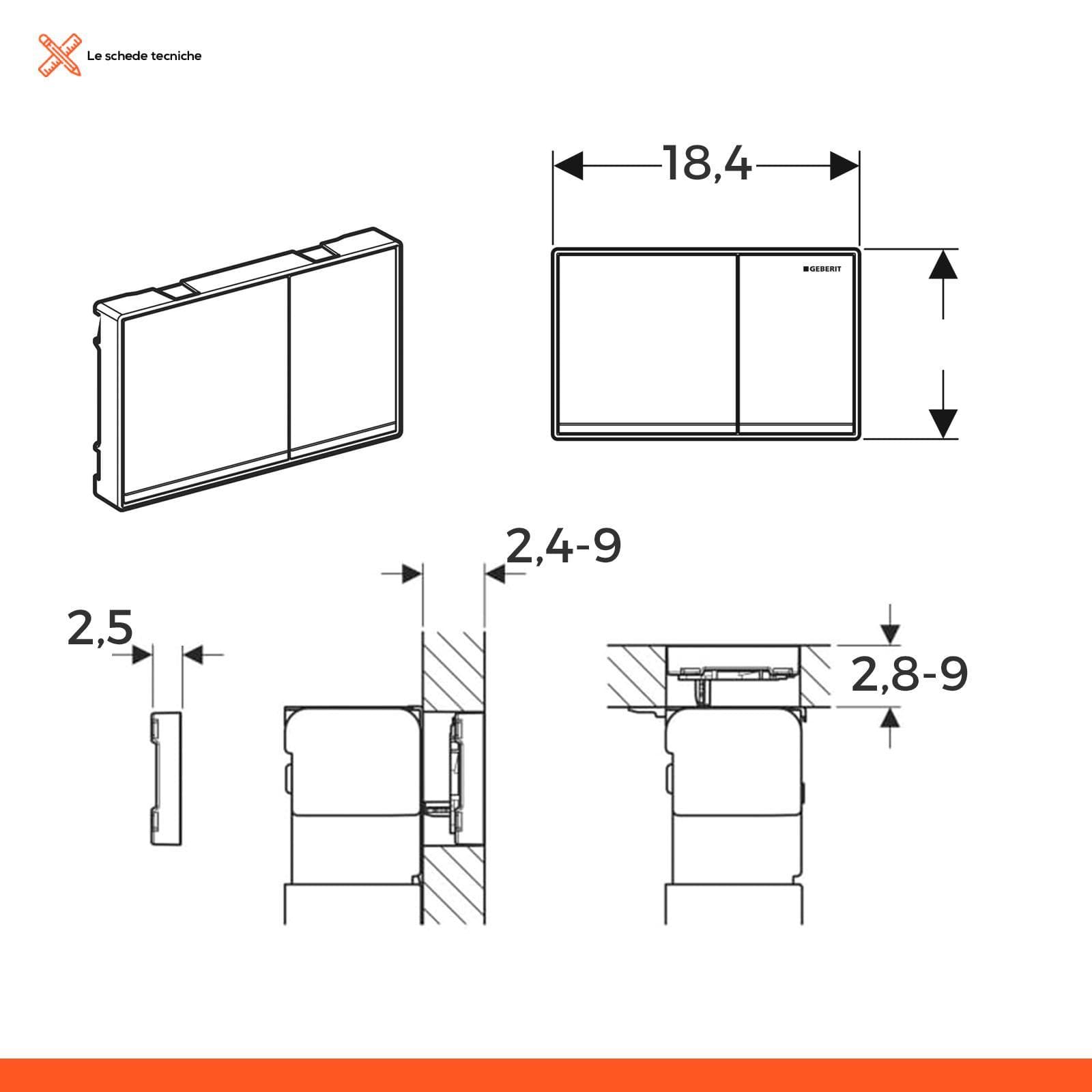 Placca doppio tasto filo parete Geberit vetro bianco - Omega60 square