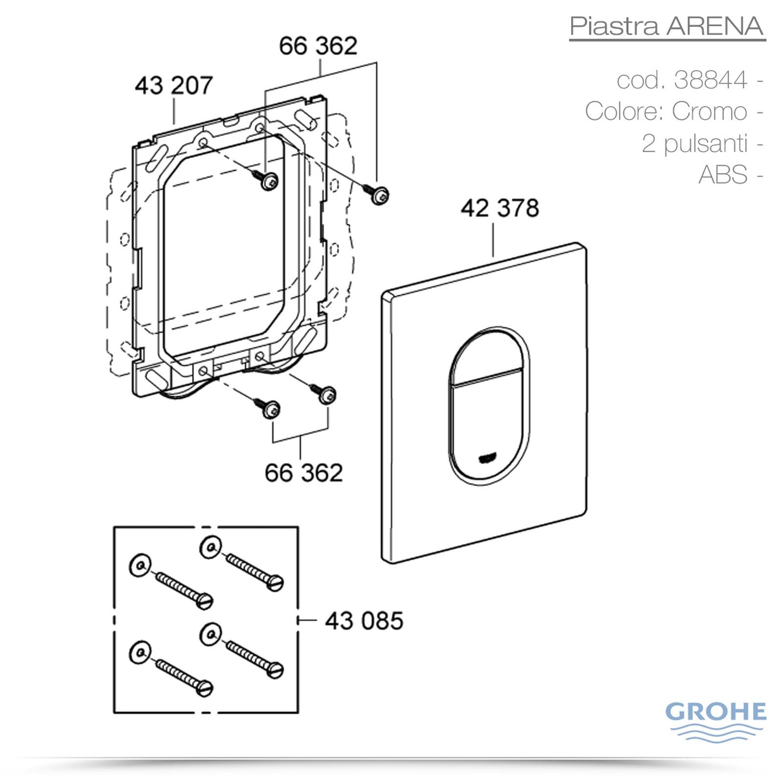 Placca Grohe per cassetta di scarico wc verticale Arena finitura cromata