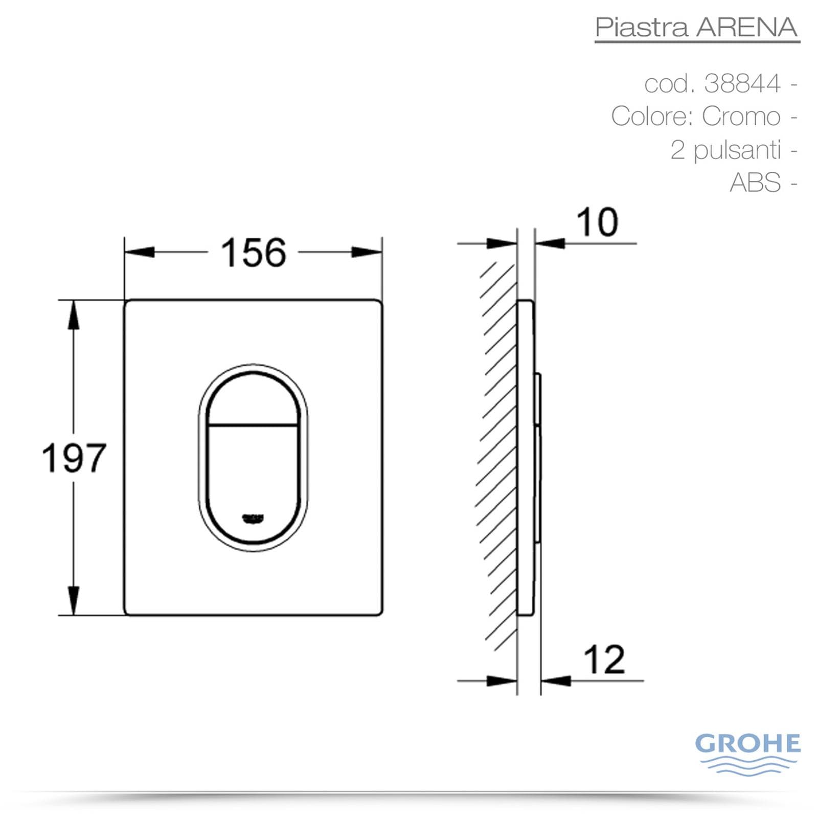 Placca Grohe per cassetta di scarico wc verticale Arena finitura cromata