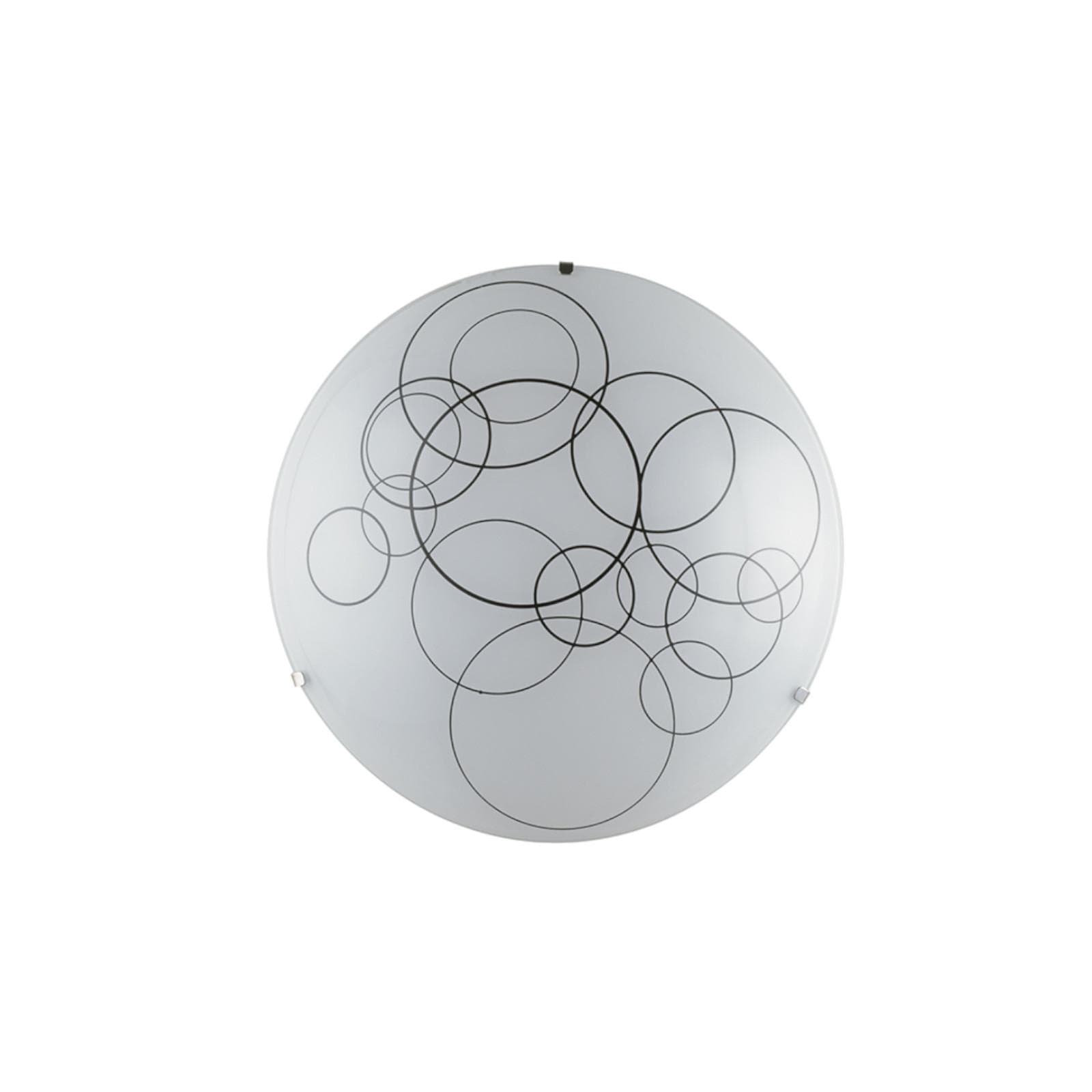 Plafoniera 30 cm in vetro bianco lucido con decoro cerchi neri
