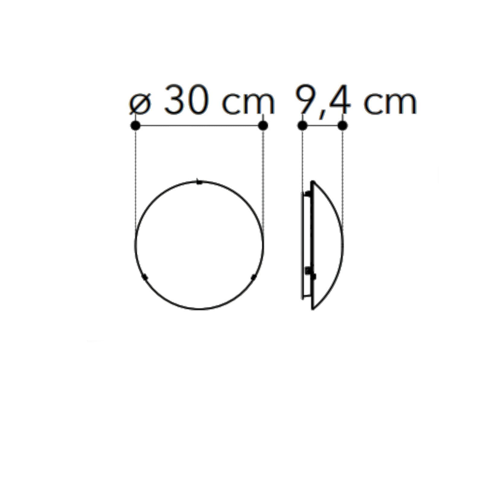 Plafoniera 30 cm in vetro bianco lucido con decoro cerchi neri
