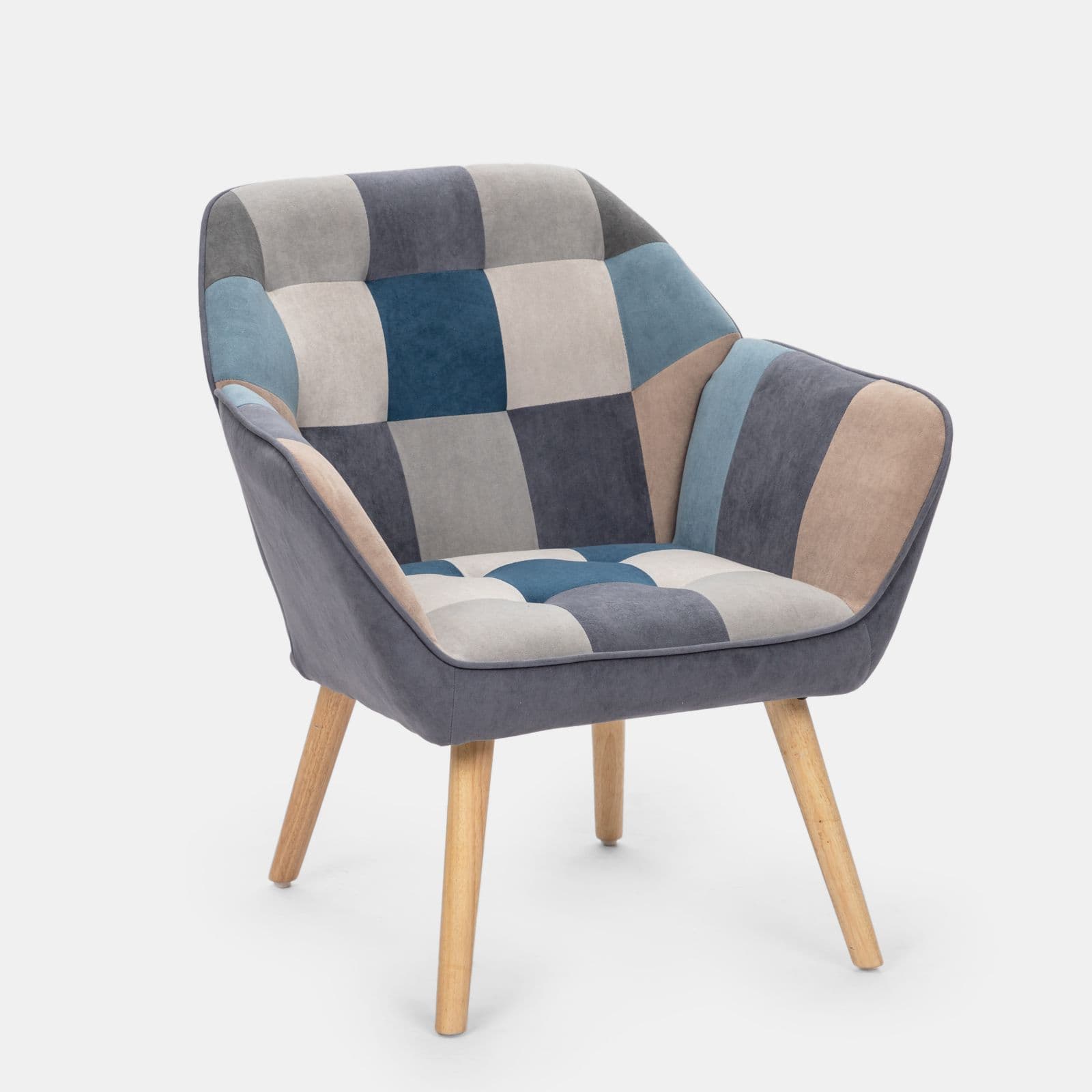 Poltrona scandinava in velluto patchwork multicolor blu - Copenaghen