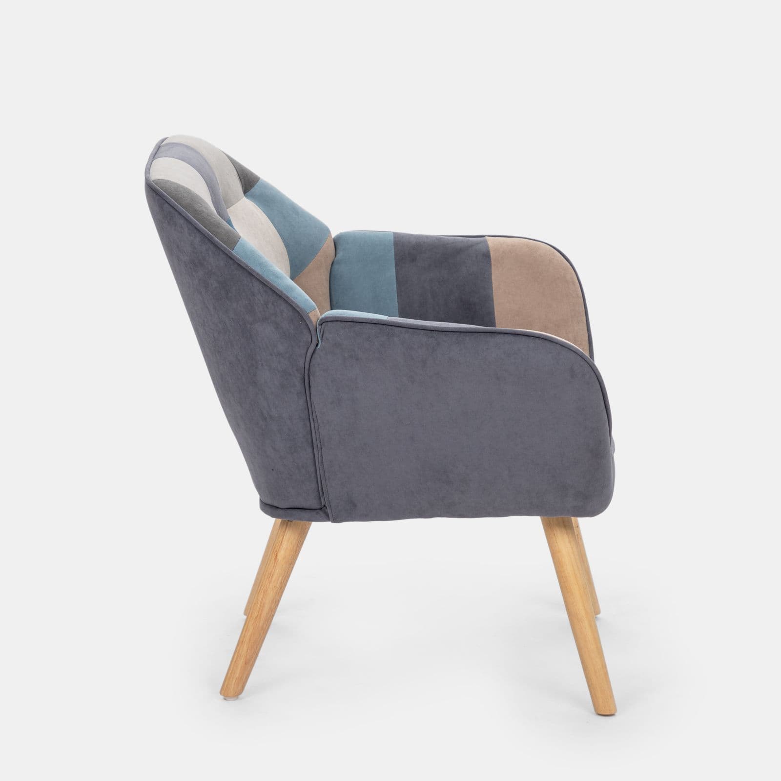 Poltrona scandinava in velluto patchwork multicolor blu - Copenaghen