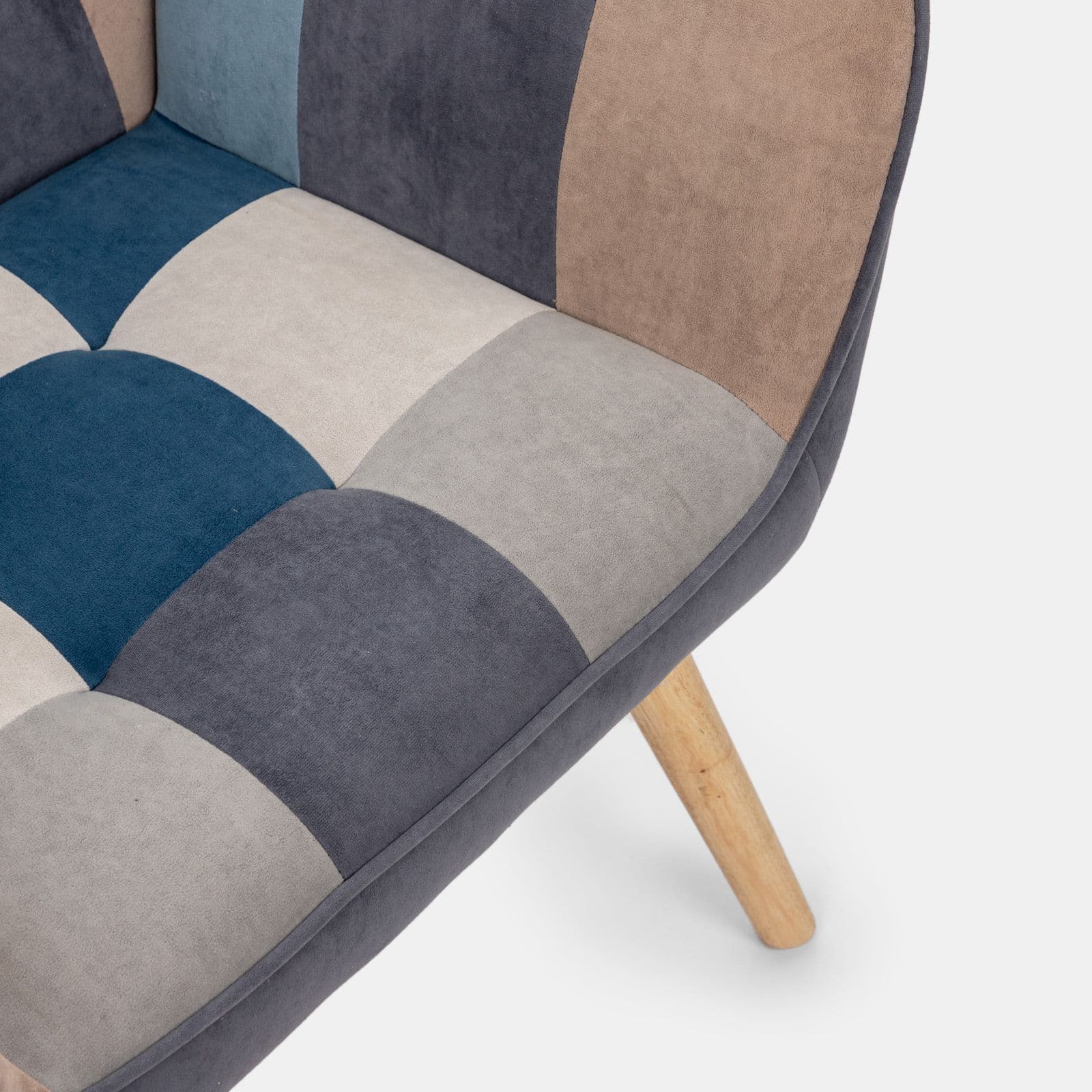 Poltrona scandinava in velluto patchwork multicolor blu - Copenaghen
