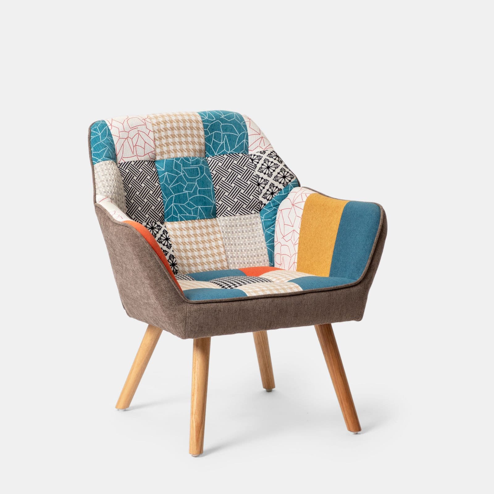 Poltrona scandinava in tessuto patchwork multicolor rosso e blu - Copenaghen