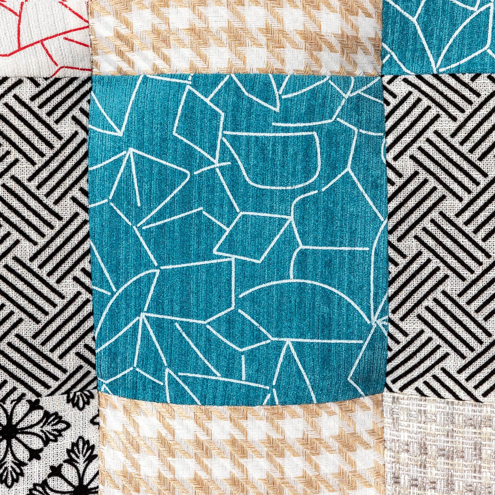 Poltrona scandinava in tessuto patchwork multicolor rosso e blu - Copenaghen