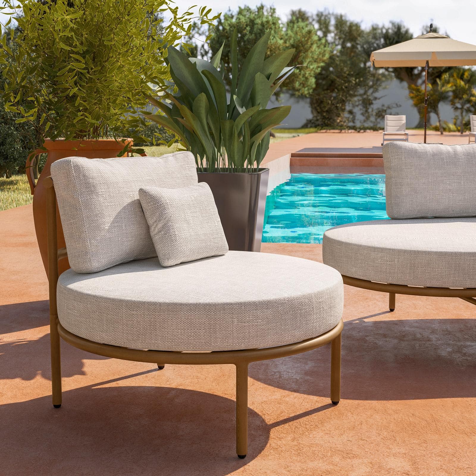 Poltrona alluminio effetto legno in tessuto olefin beige - Keanu