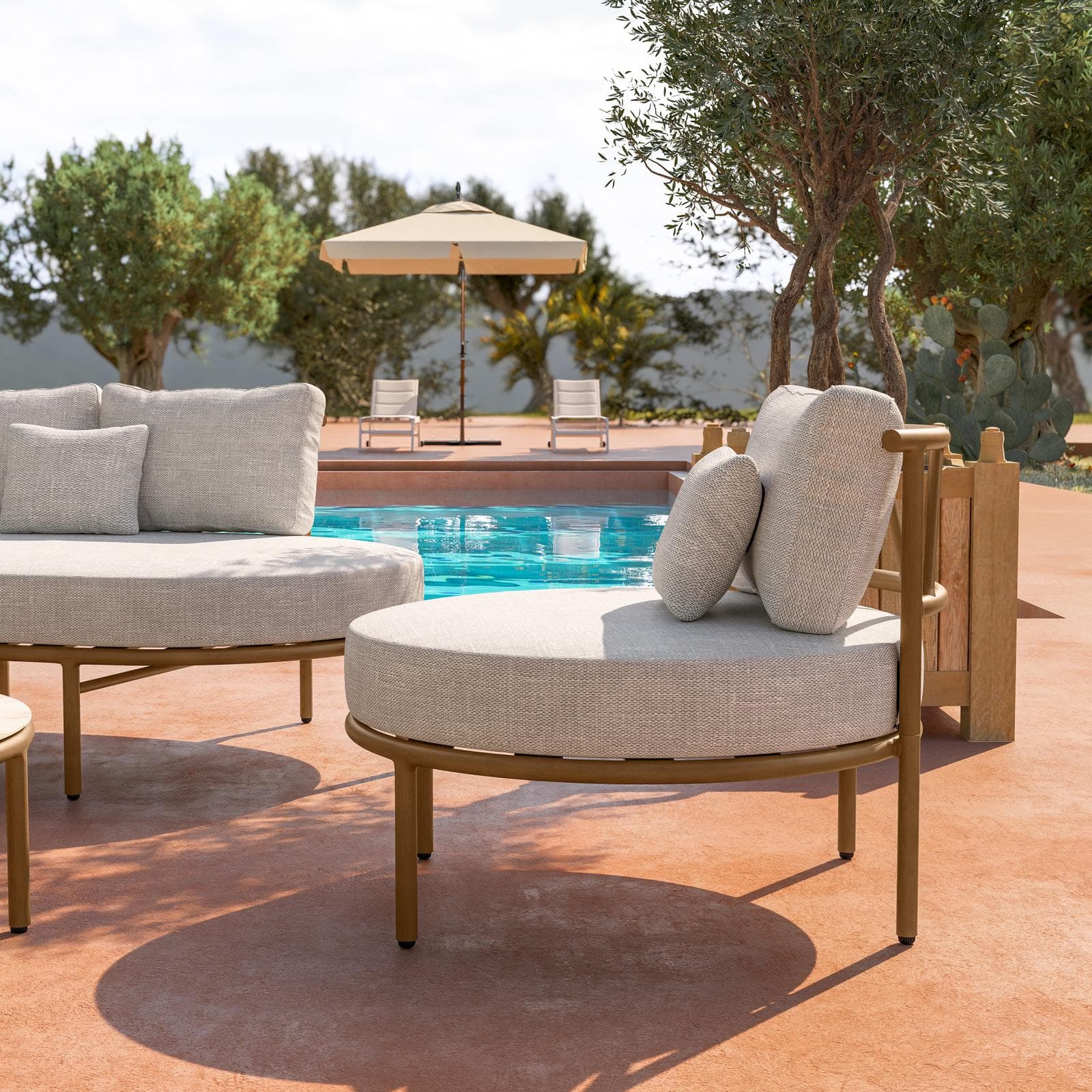Poltrona alluminio effetto legno in tessuto olefin beige - Keanu