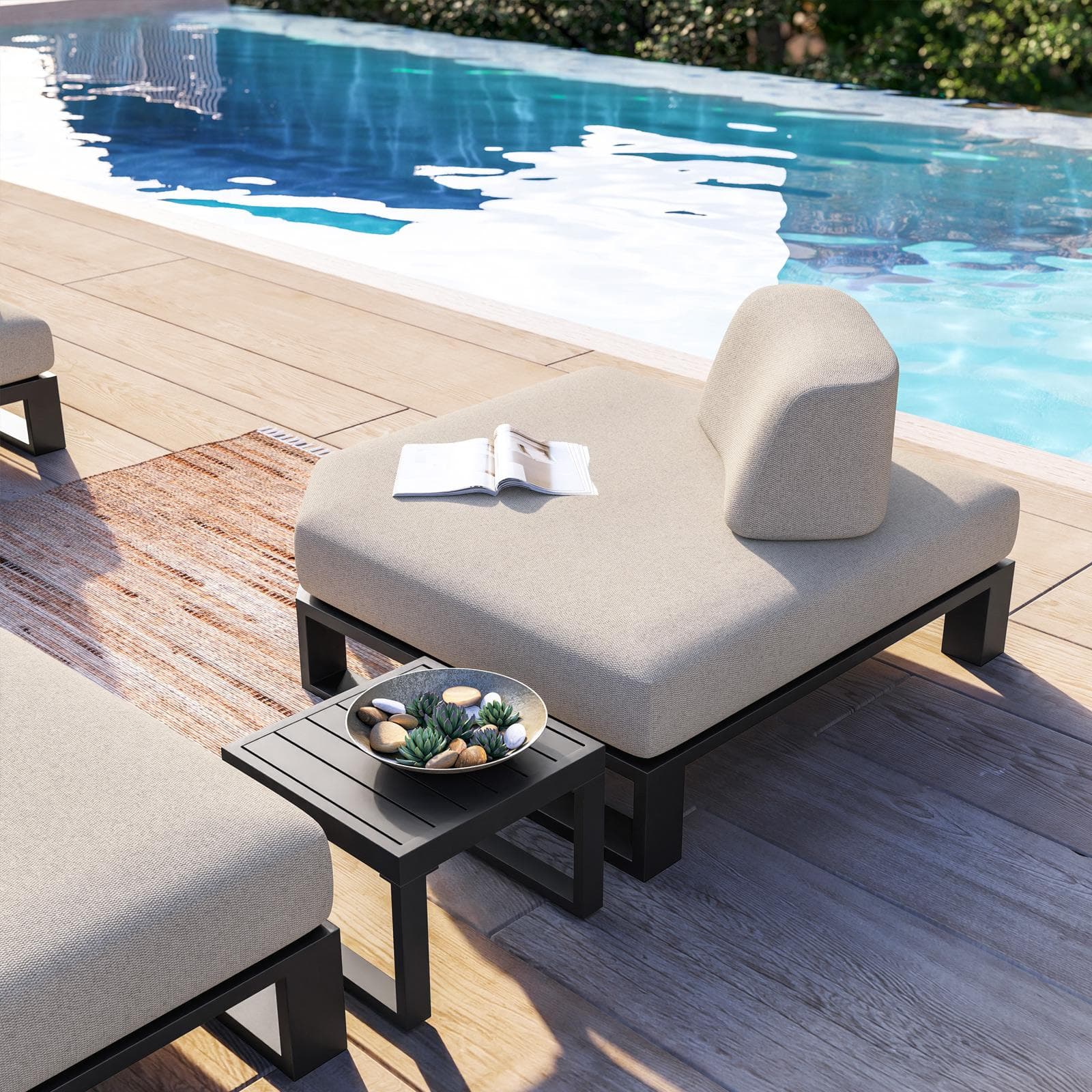 Poltrona angolare da giardino in alluminio antracite e tessuto olefin beige - Haven