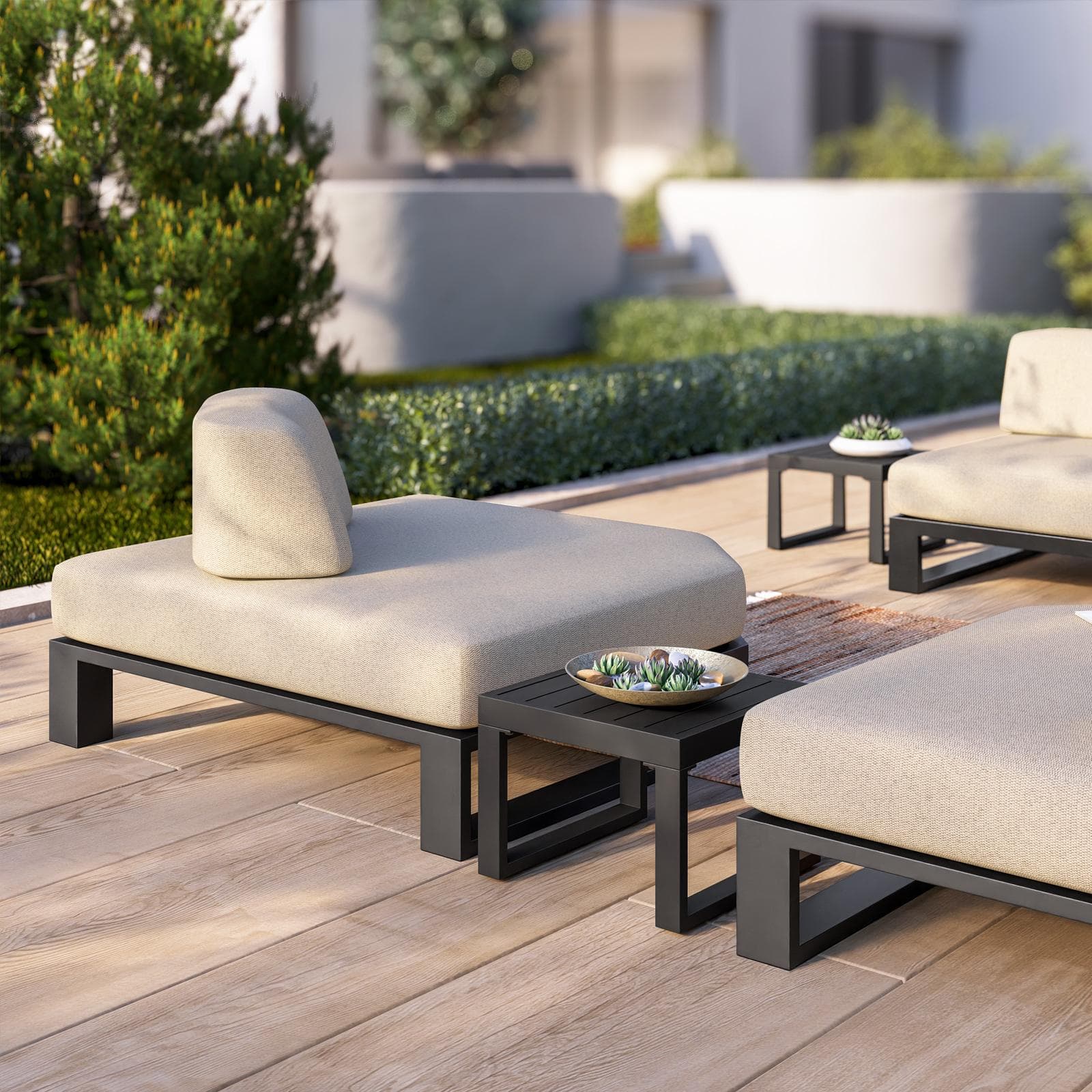 Poltrona angolare da giardino in alluminio antracite e tessuto olefin beige - Haven