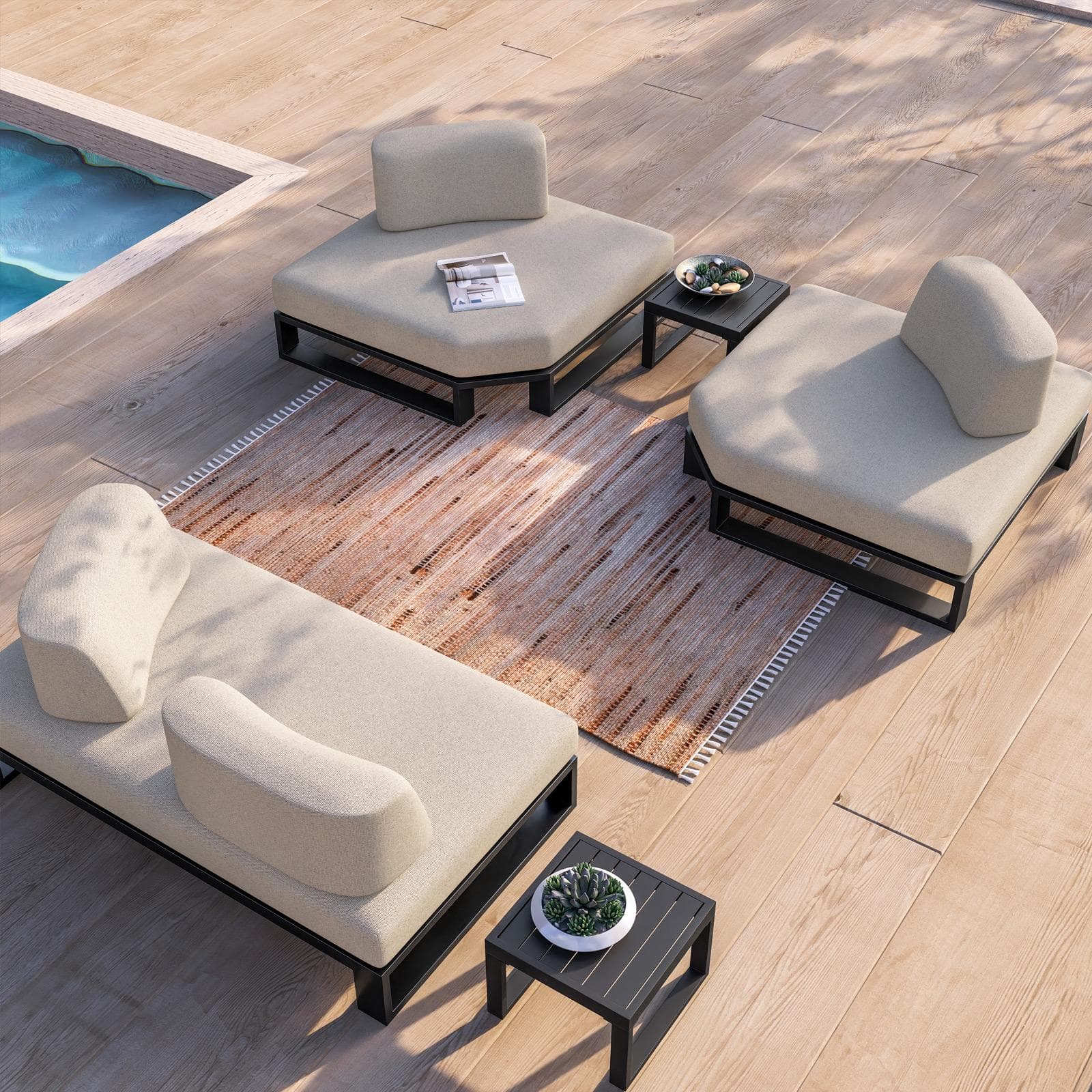 Poltrona angolare da giardino in alluminio antracite e tessuto olefin beige - Haven