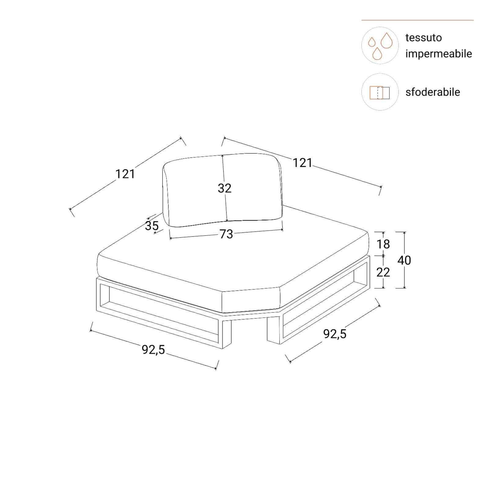 Poltrona angolare da giardino in alluminio antracite e tessuto olefin beige - Haven