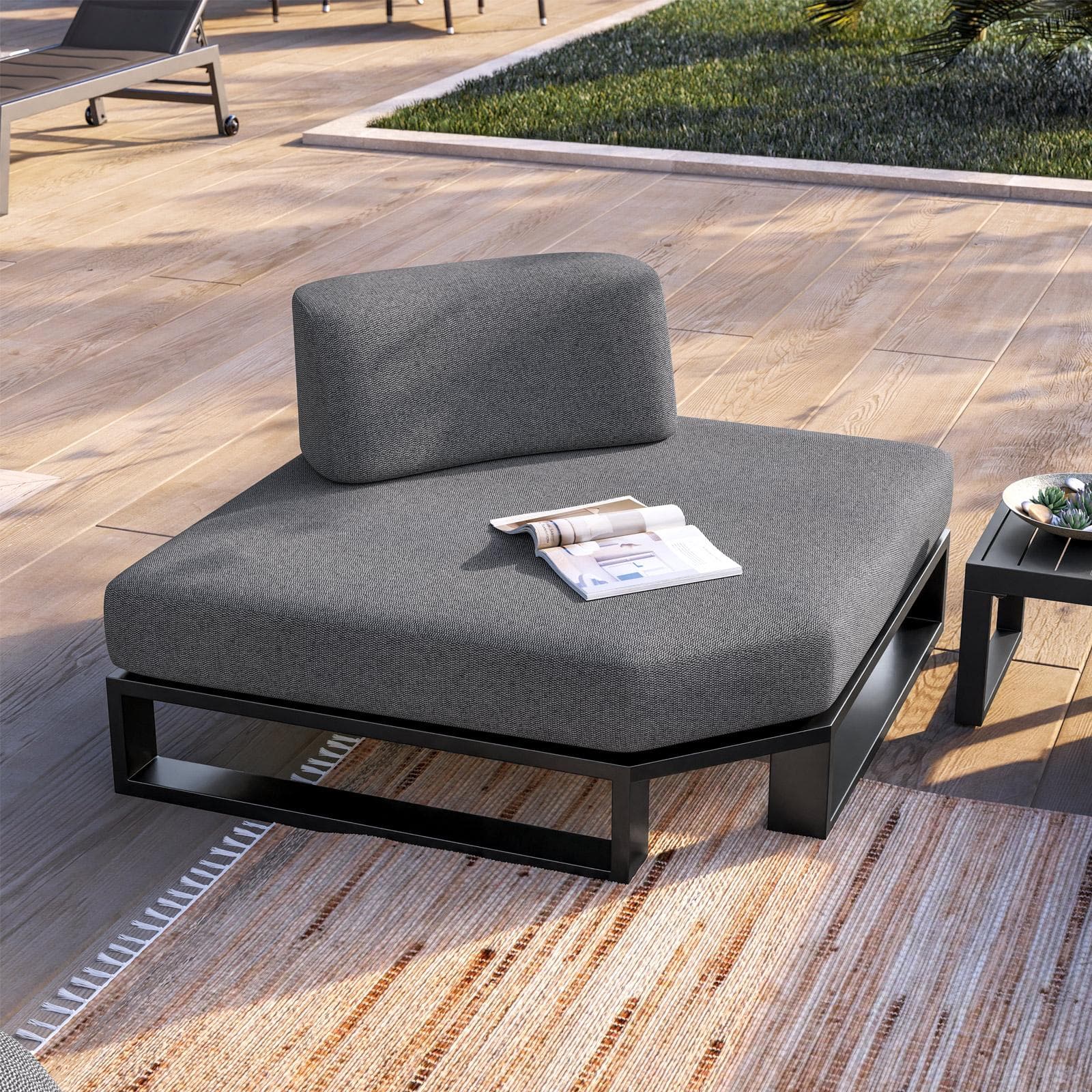 Poltrona angolare da giardino in alluminio antracite e tessuto olefin grigio - Haven