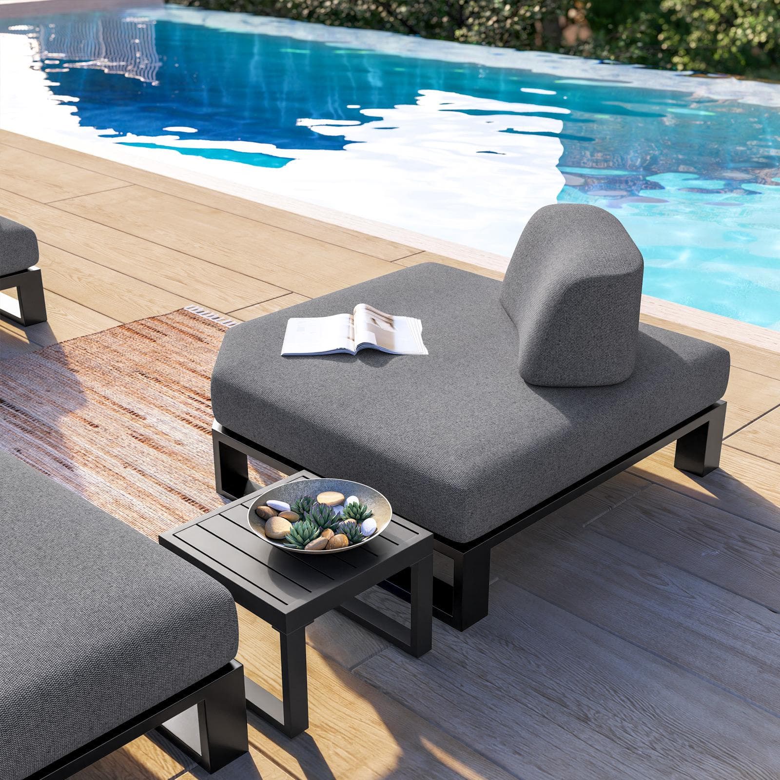 Poltrona angolare da giardino in alluminio antracite e tessuto olefin grigio - Haven