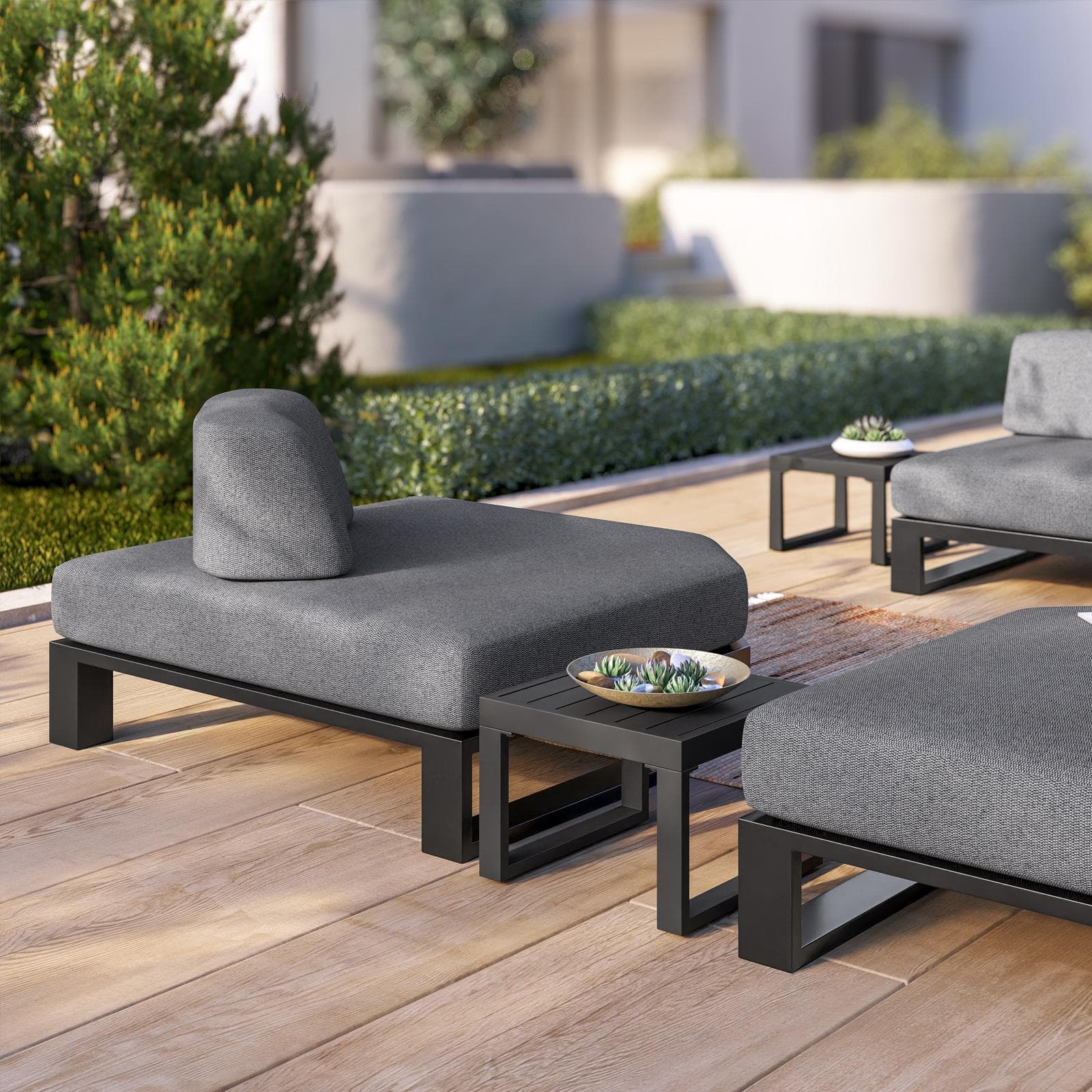 Poltrona angolare da giardino in alluminio antracite e tessuto olefin grigio - Haven