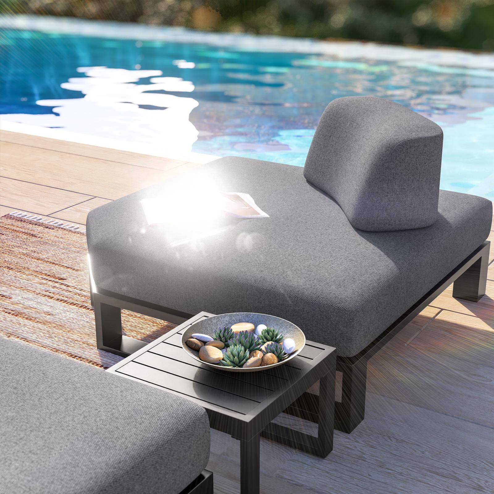 Poltrona angolare da giardino in alluminio antracite e tessuto olefin grigio - Haven