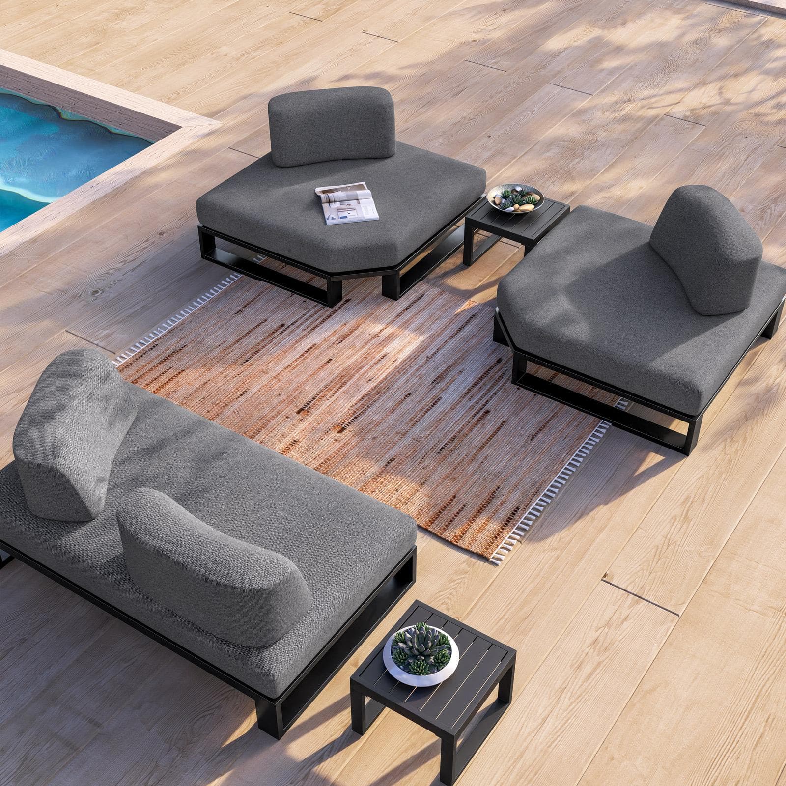 Poltrona angolare da giardino in alluminio antracite e tessuto olefin grigio - Haven