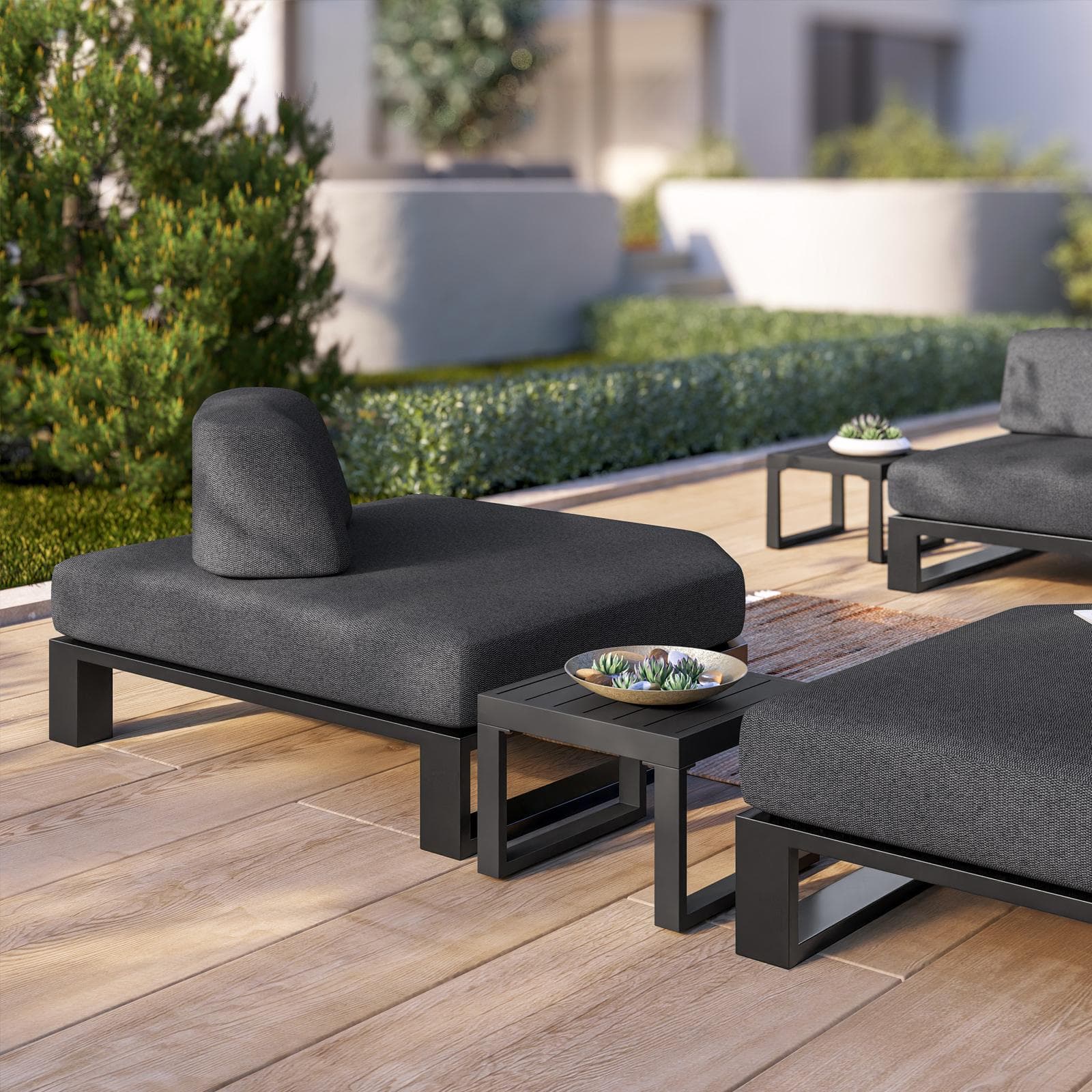 Poltrona angolare da giardino in alluminio antracite e tessuto olefin grigio scuro - Haven