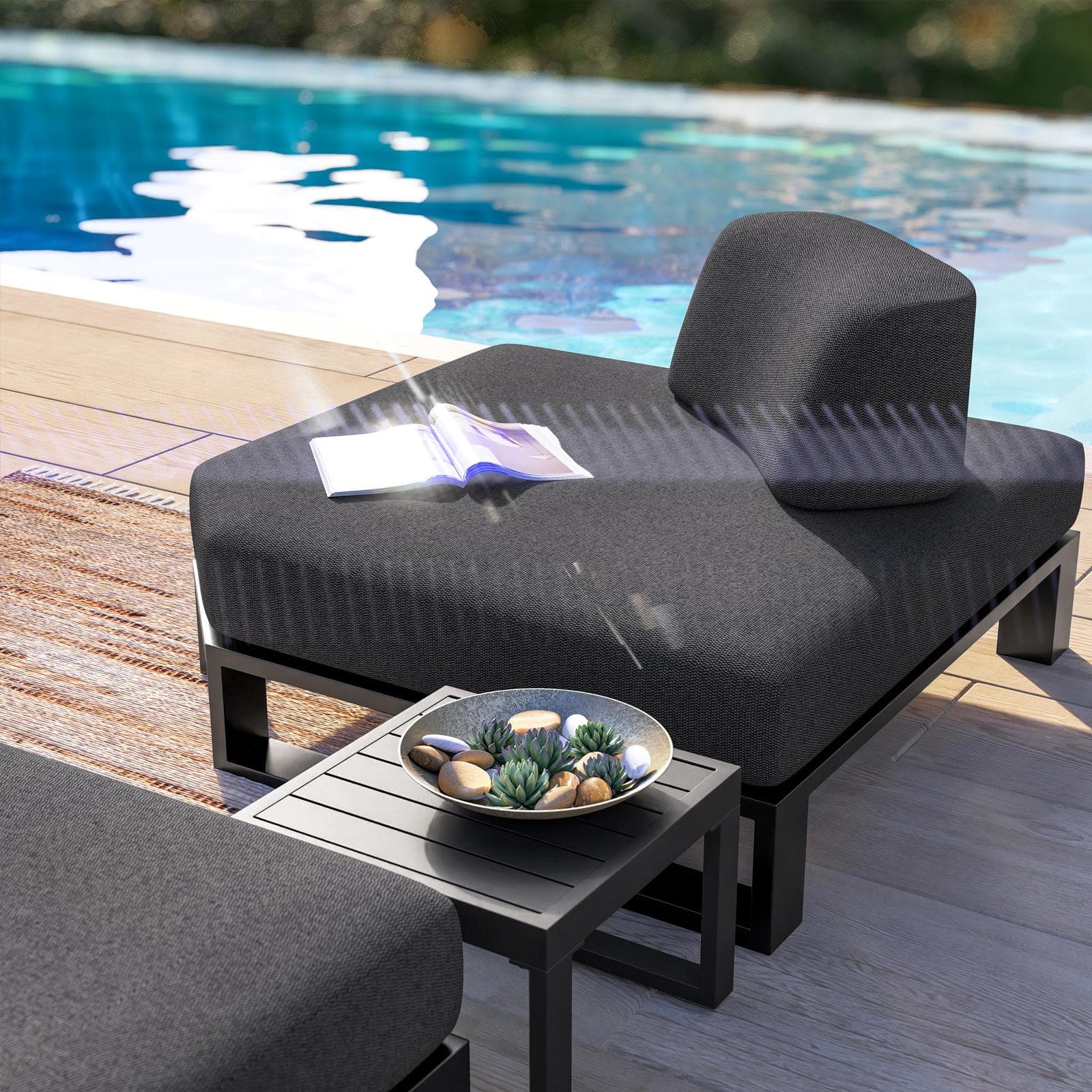 Poltrona angolare da giardino in alluminio antracite e tessuto olefin grigio scuro - Haven