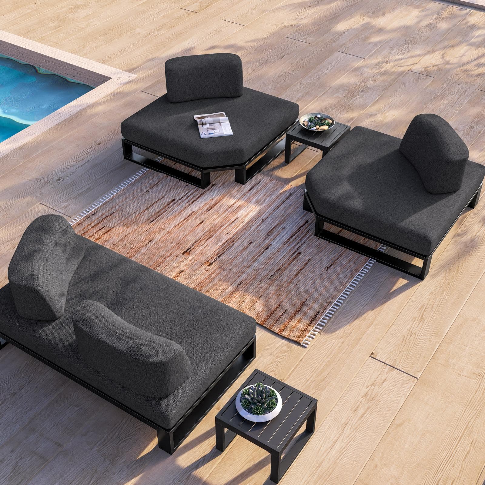 Poltrona angolare da giardino in alluminio antracite e tessuto olefin grigio scuro - Haven