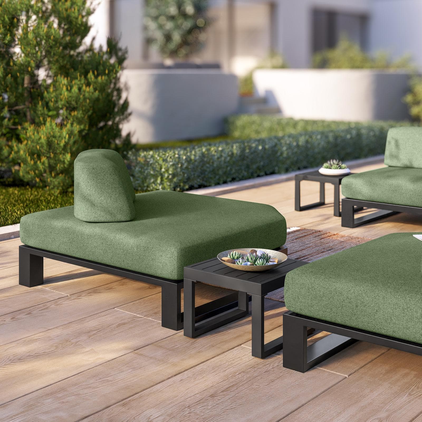 Poltrona angolare da giardino in alluminio antracite e tessuto olefin verde bosco - Haven
