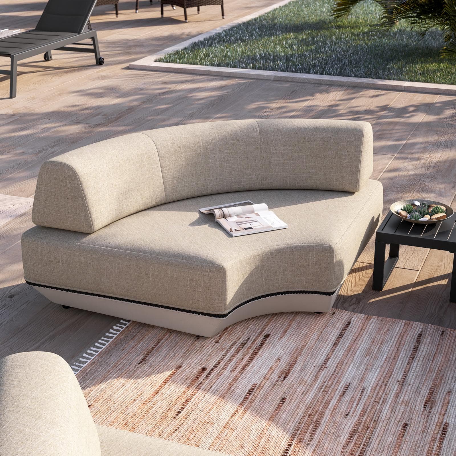 Poltrona angolare da giardino in tessuto olefin beige - Laela