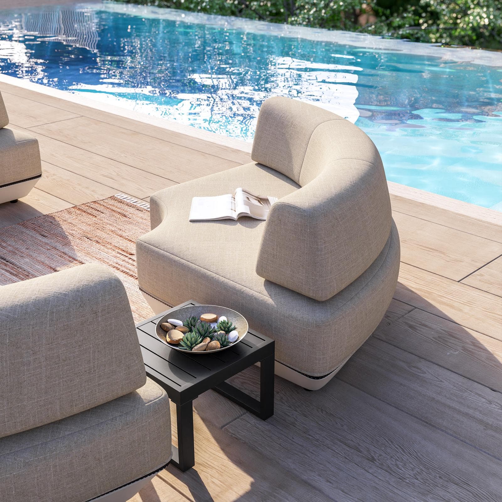 Poltrona angolare da giardino in tessuto olefin beige - Laela