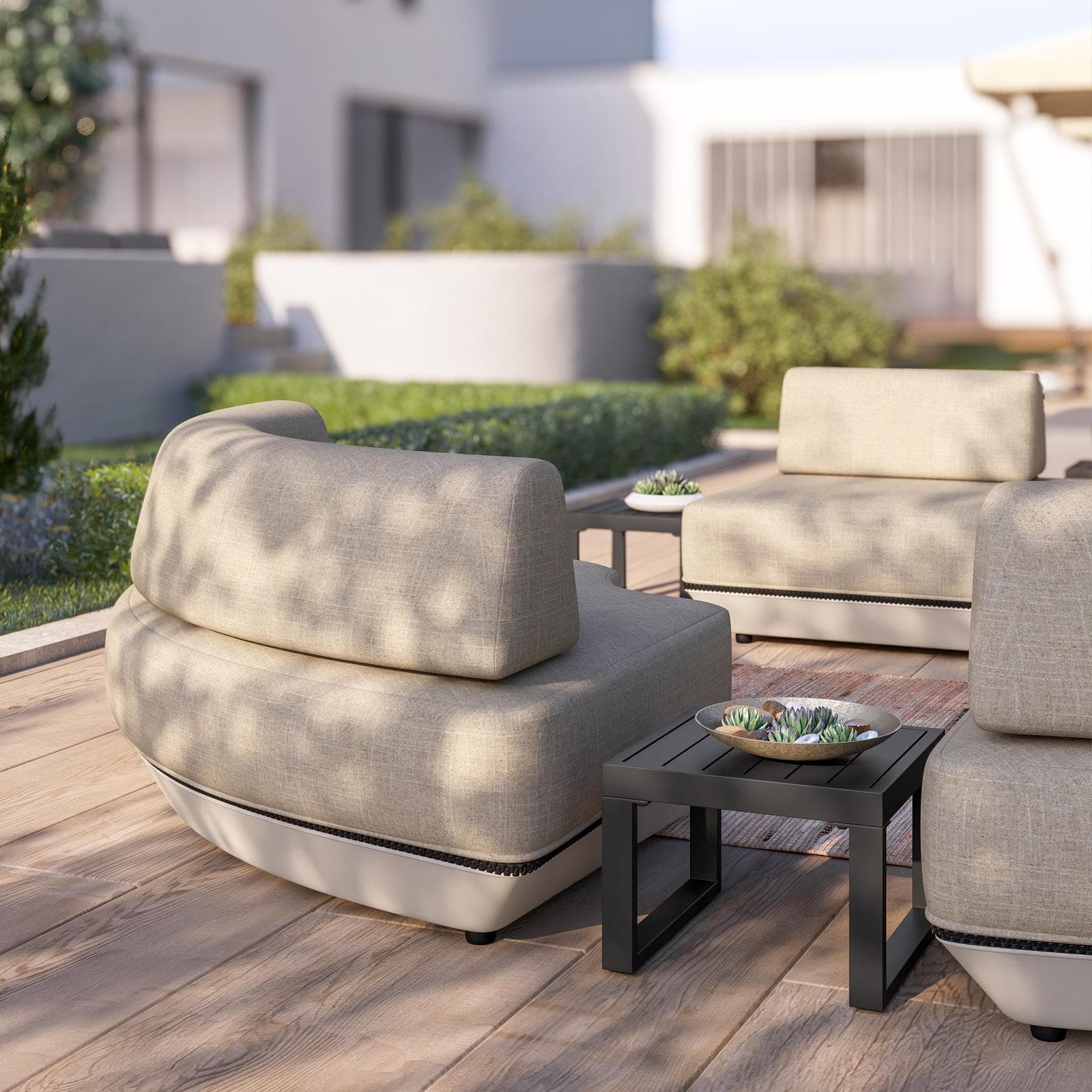 Poltrona angolare da giardino in tessuto olefin beige - Laela