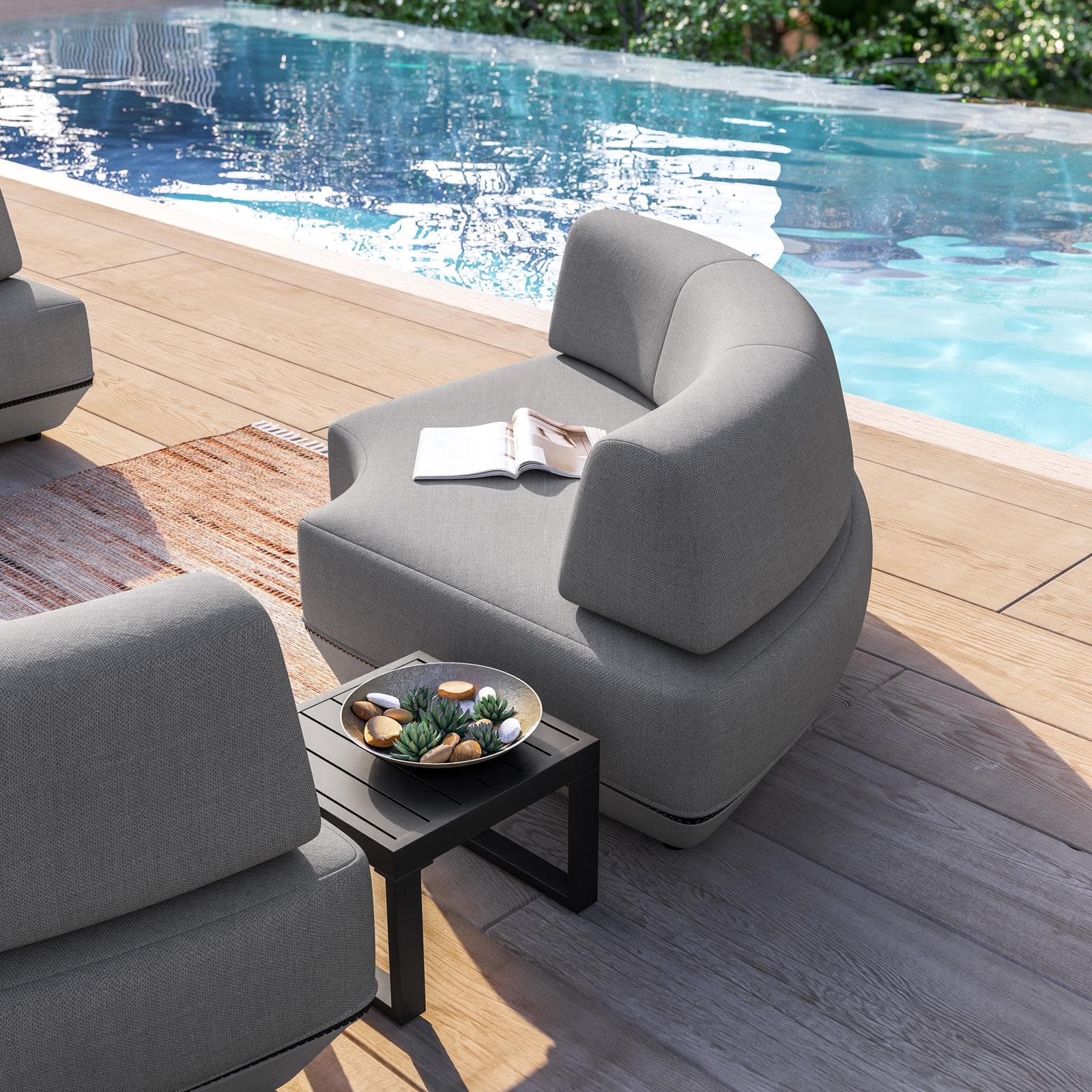 Poltrona angolare da giardino in tessuto olefin grigio - Laela