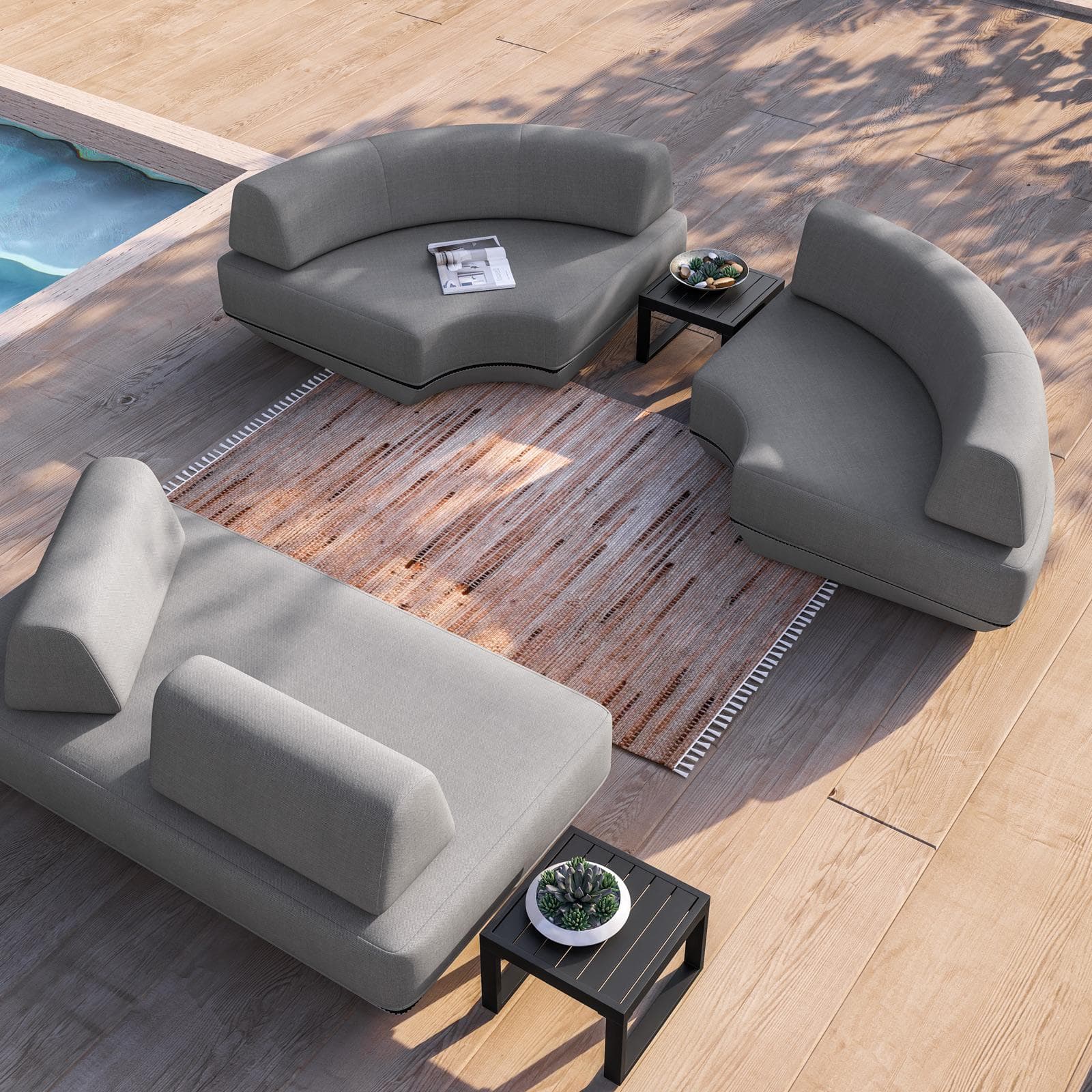 Poltrona angolare da giardino in tessuto olefin grigio - Laela