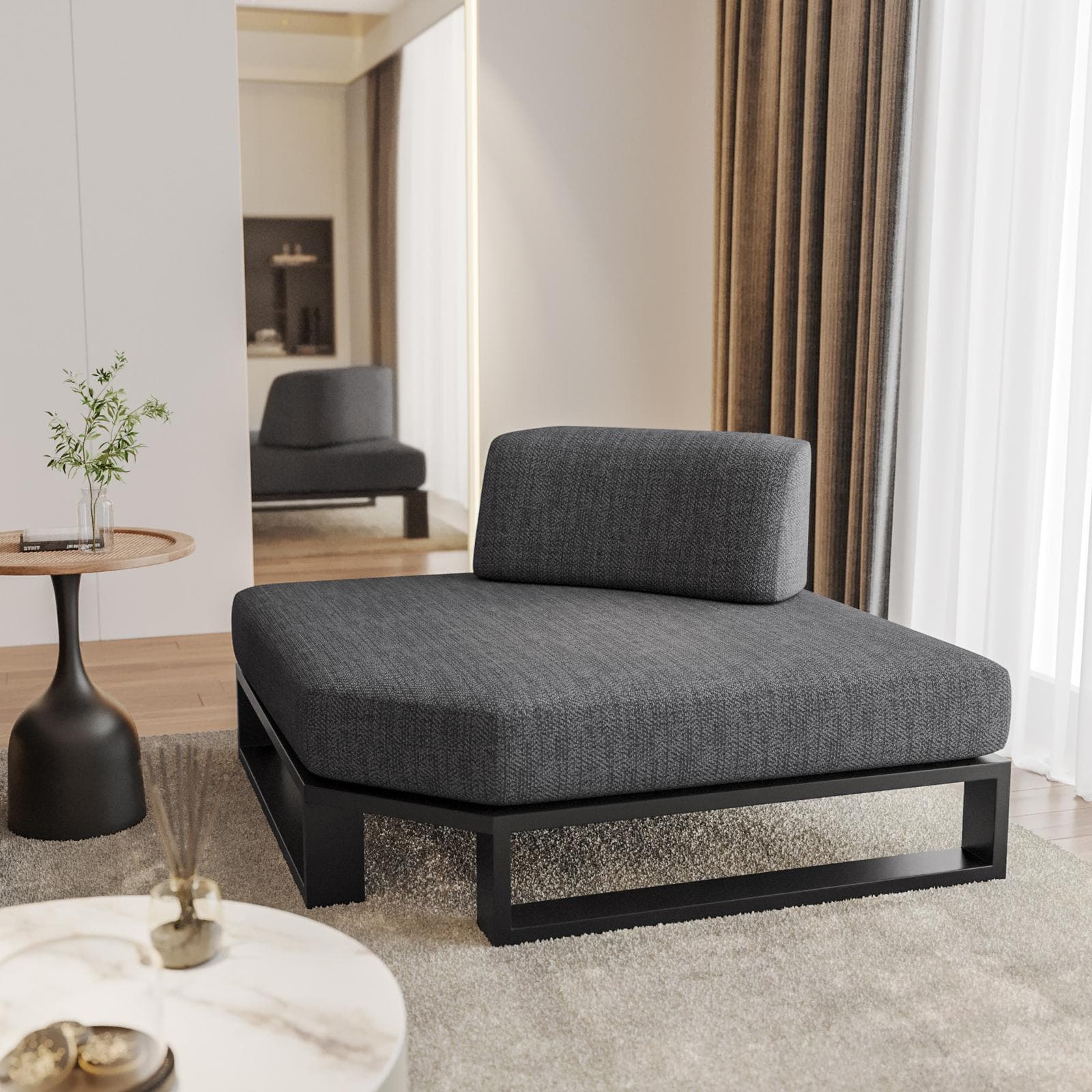 Poltrona angolare in tessuto olefin grigio scuro e alluminio antracite - Haven