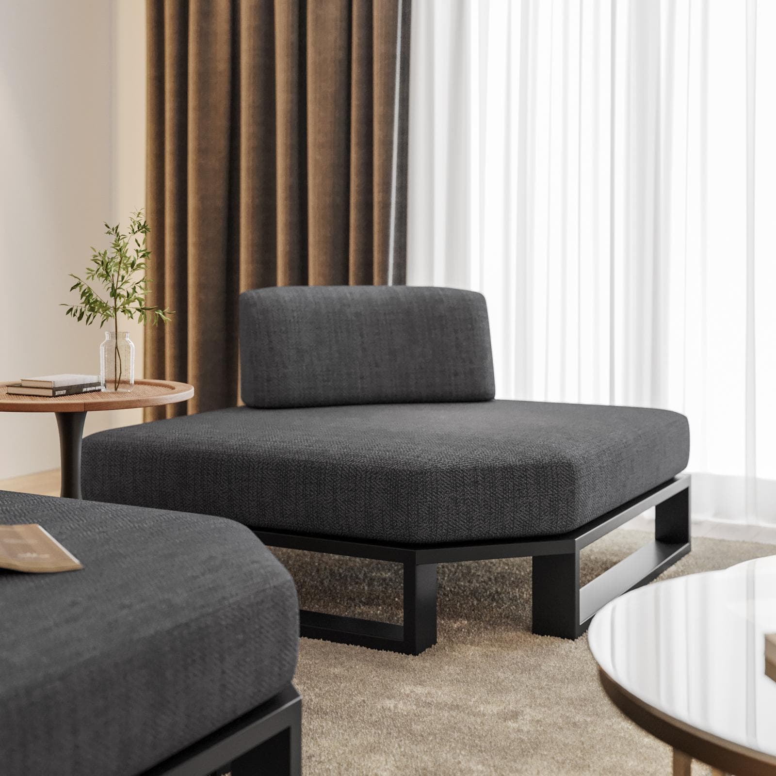 Poltrona angolare in tessuto olefin grigio scuro e alluminio antracite - Haven