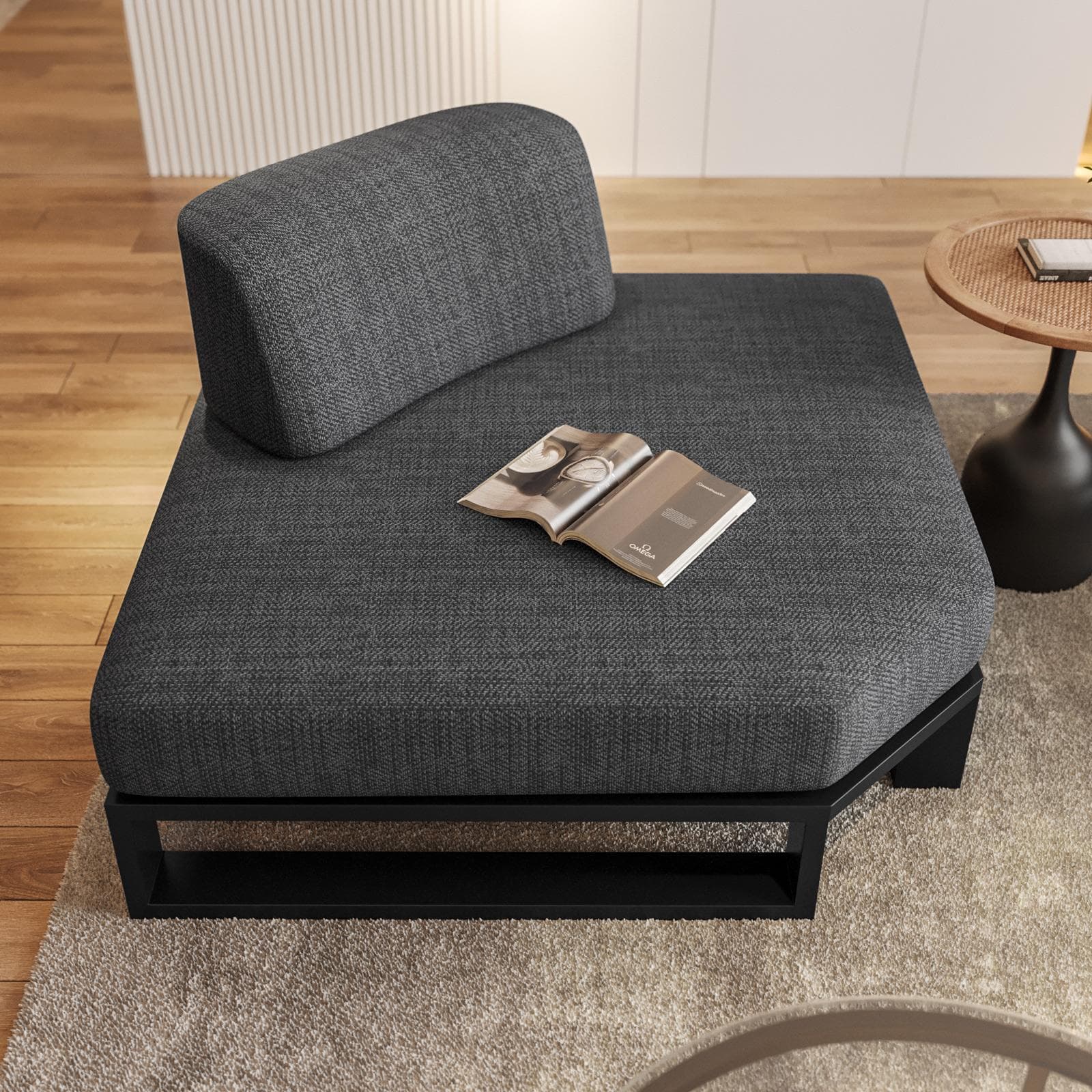 Poltrona angolare in tessuto olefin grigio scuro e alluminio antracite - Haven