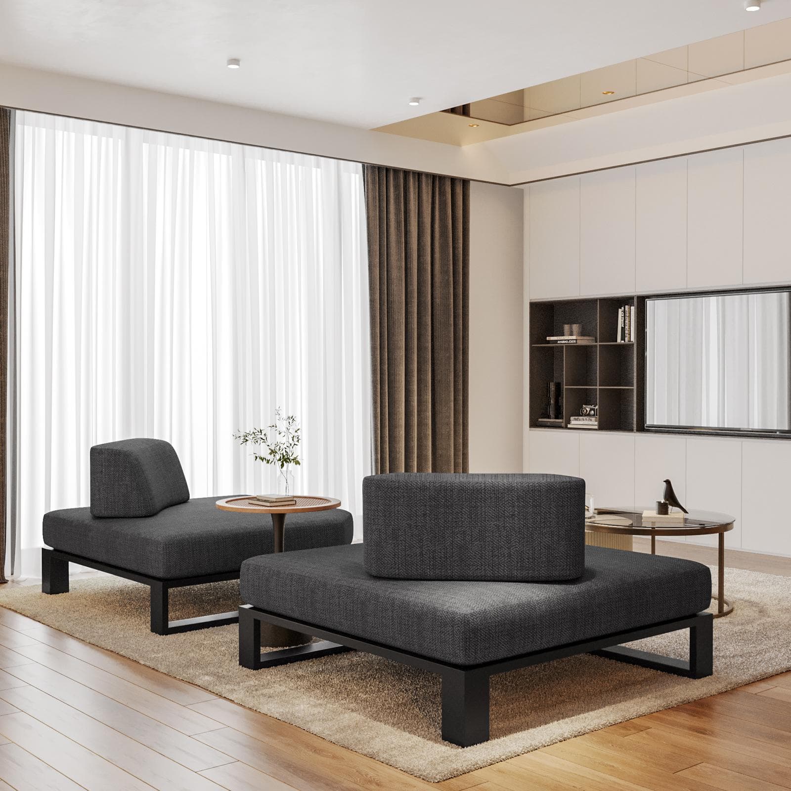Poltrona angolare in tessuto olefin grigio scuro e alluminio antracite - Haven