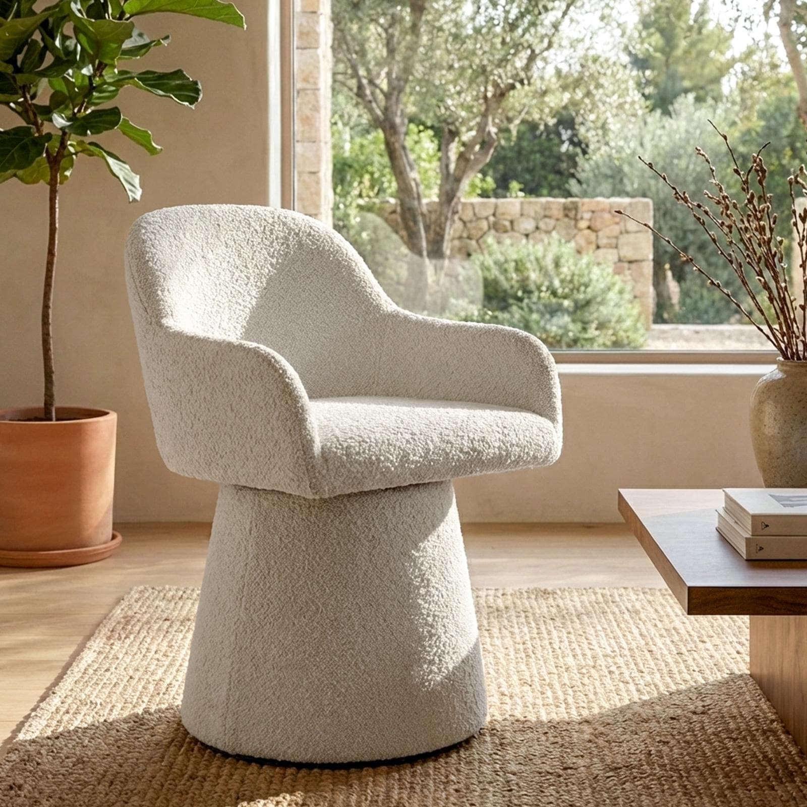 Poltrona con seduta girevole in bouclé beige - Sihal