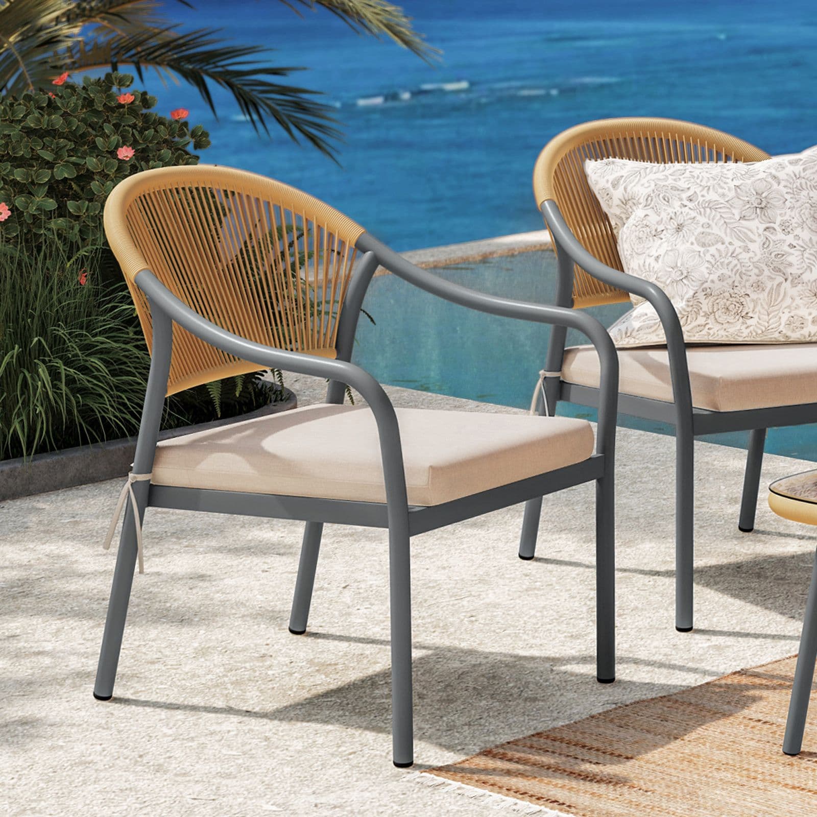 Poltrona da giardino 60x78h cm in acciaio antracite con cuscino beige - Evans